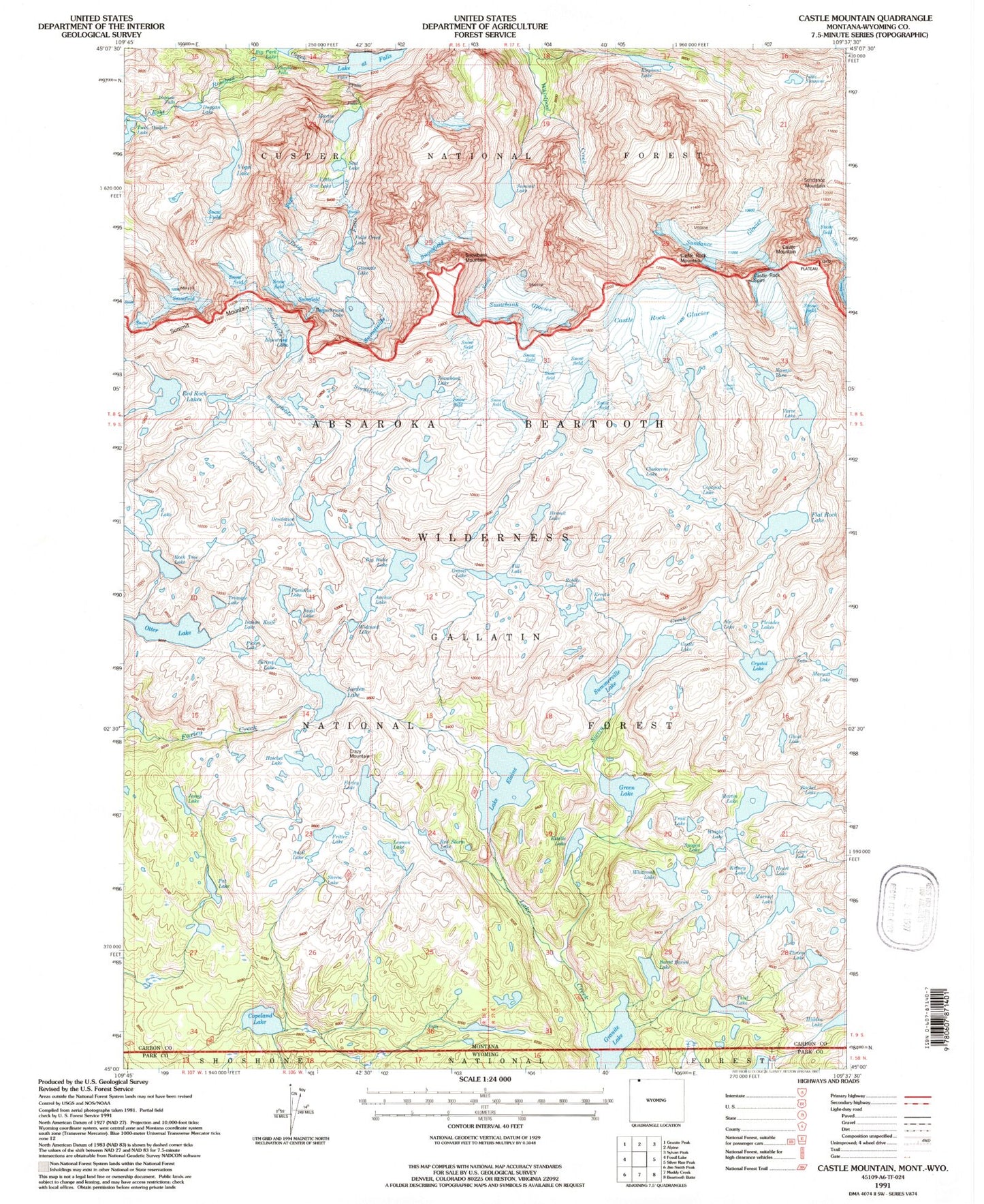 USGS Classic Castle Mountain Montana 7.5'x7.5' Topo Map Image