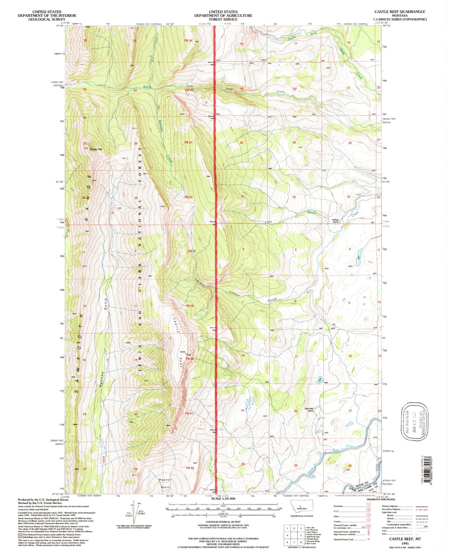 Classic USGS Castle Reef Montana 7.5'x7.5' Topo Map Image
