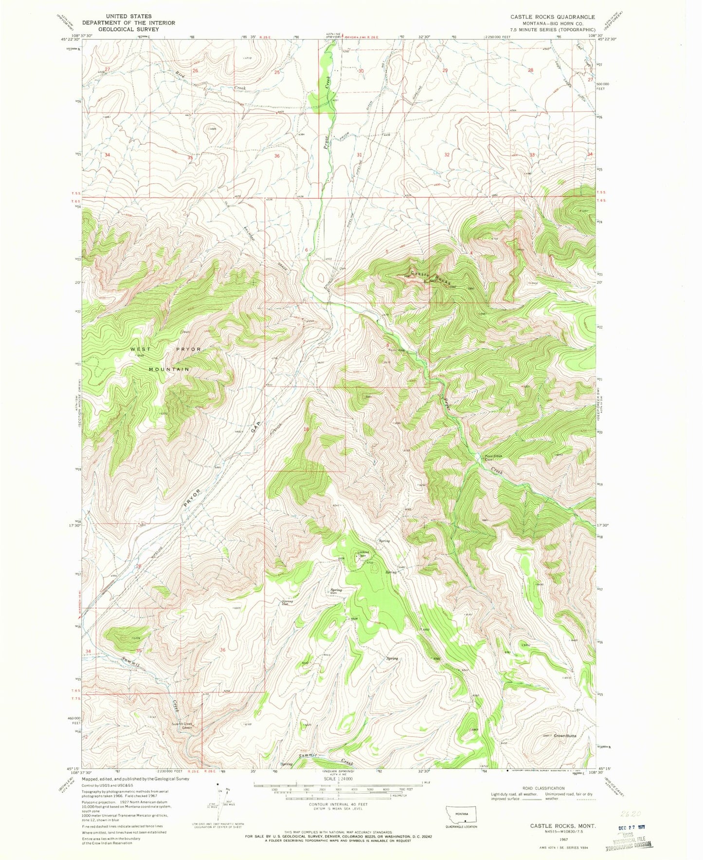 Classic USGS Castle Rocks Montana 7.5'x7.5' Topo Map Image