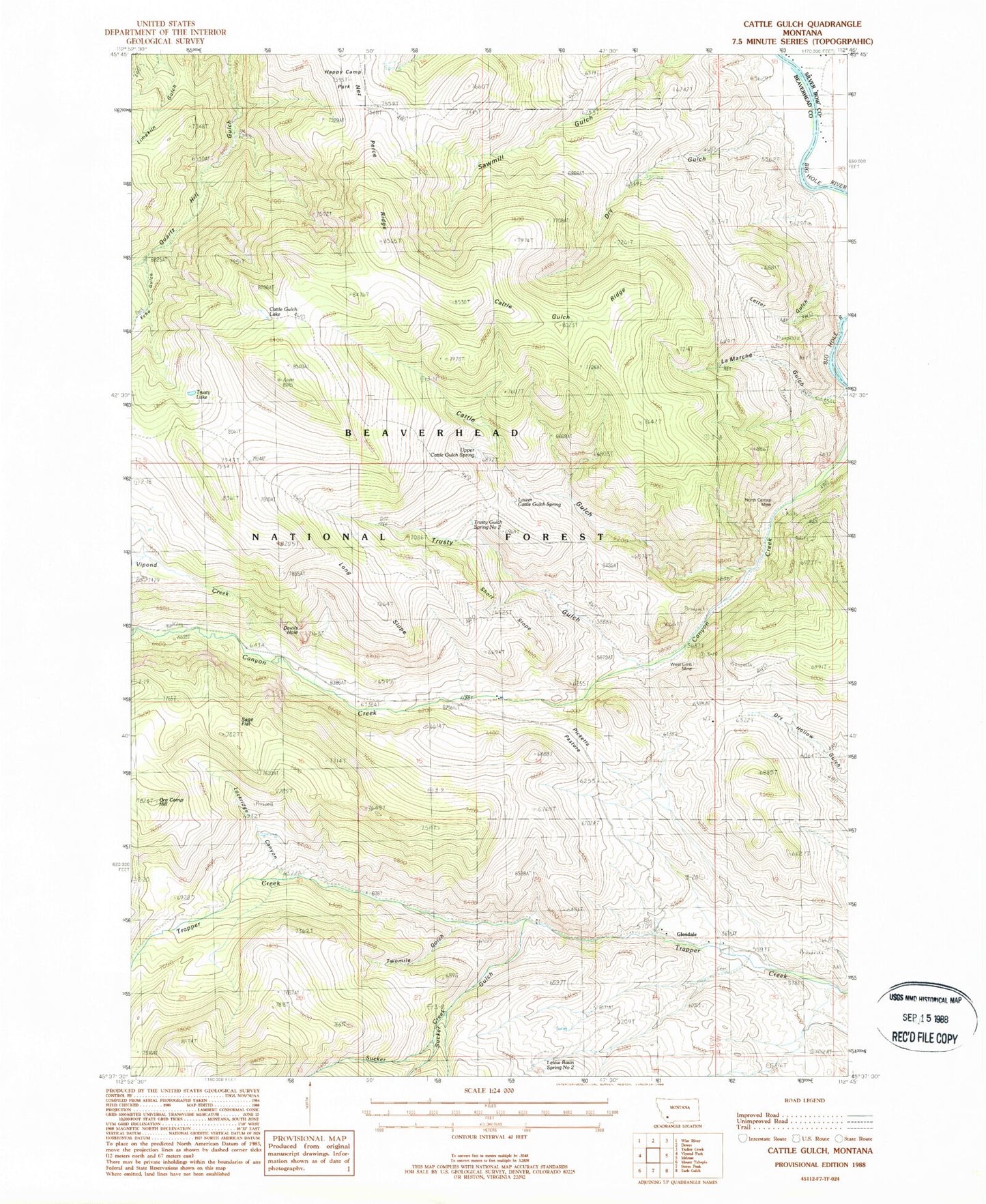 Classic USGS Cattle Gulch Montana 7.5'x7.5' Topo Map Image