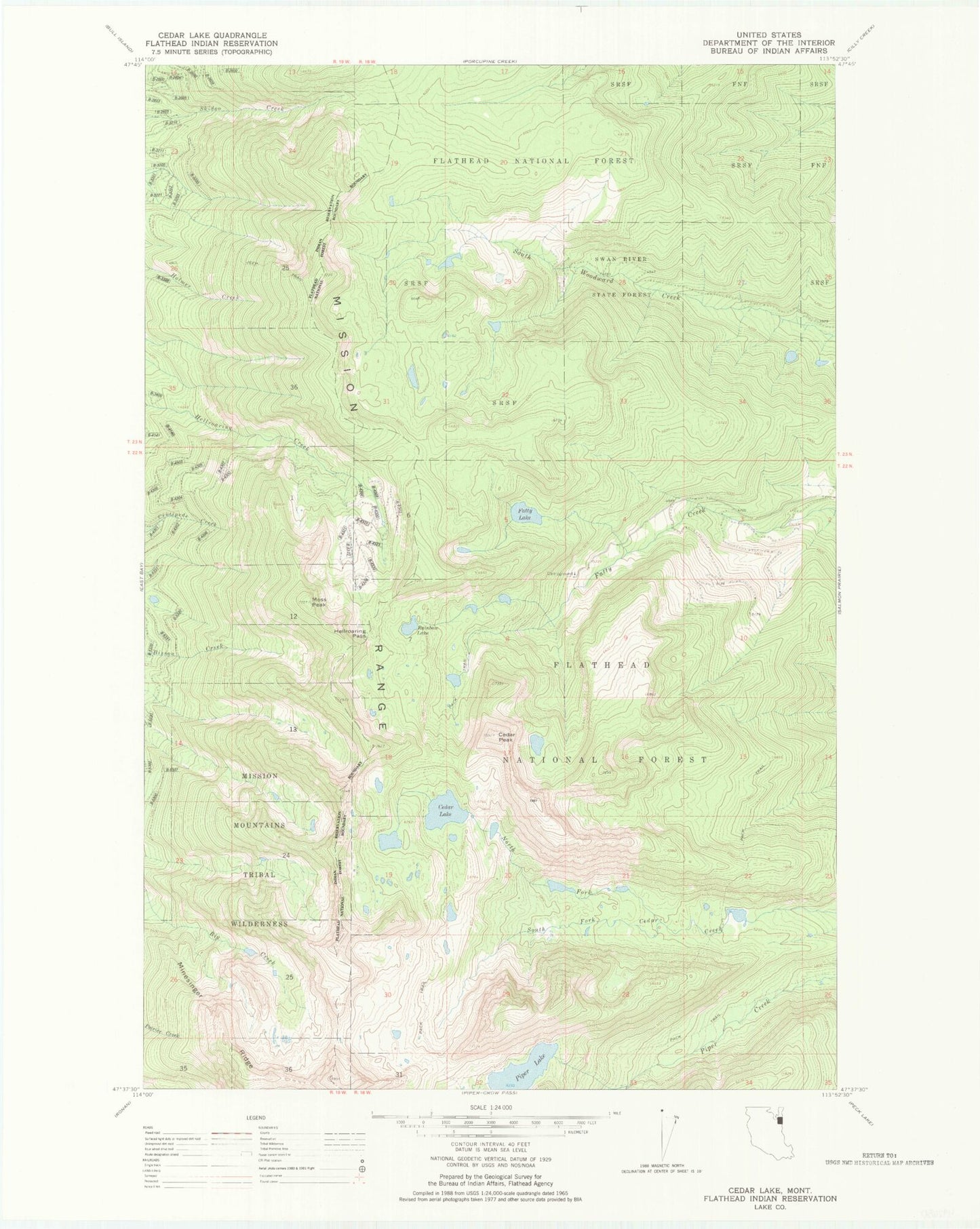 Classic USGS Cedar Lake Montana 7.5'x7.5' Topo Map Image