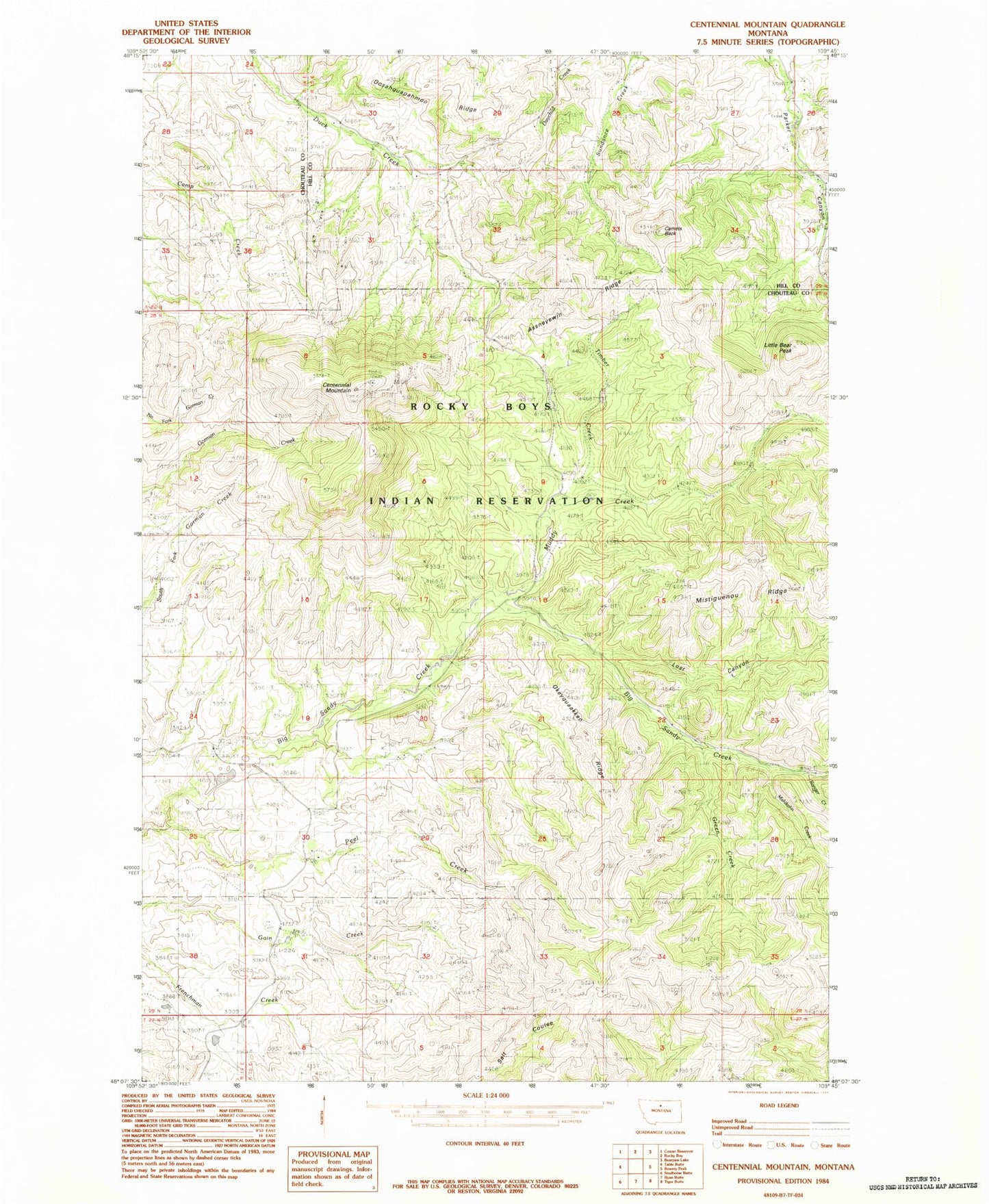 Classic USGS Centennial Mountain Montana 7.5'x7.5' Topo Map Image
