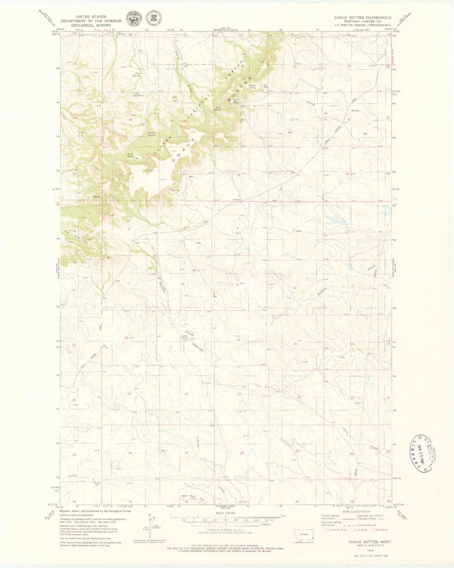 Classic USGS Chalk Buttes Montana 7.5'x7.5' Topo Map Image
