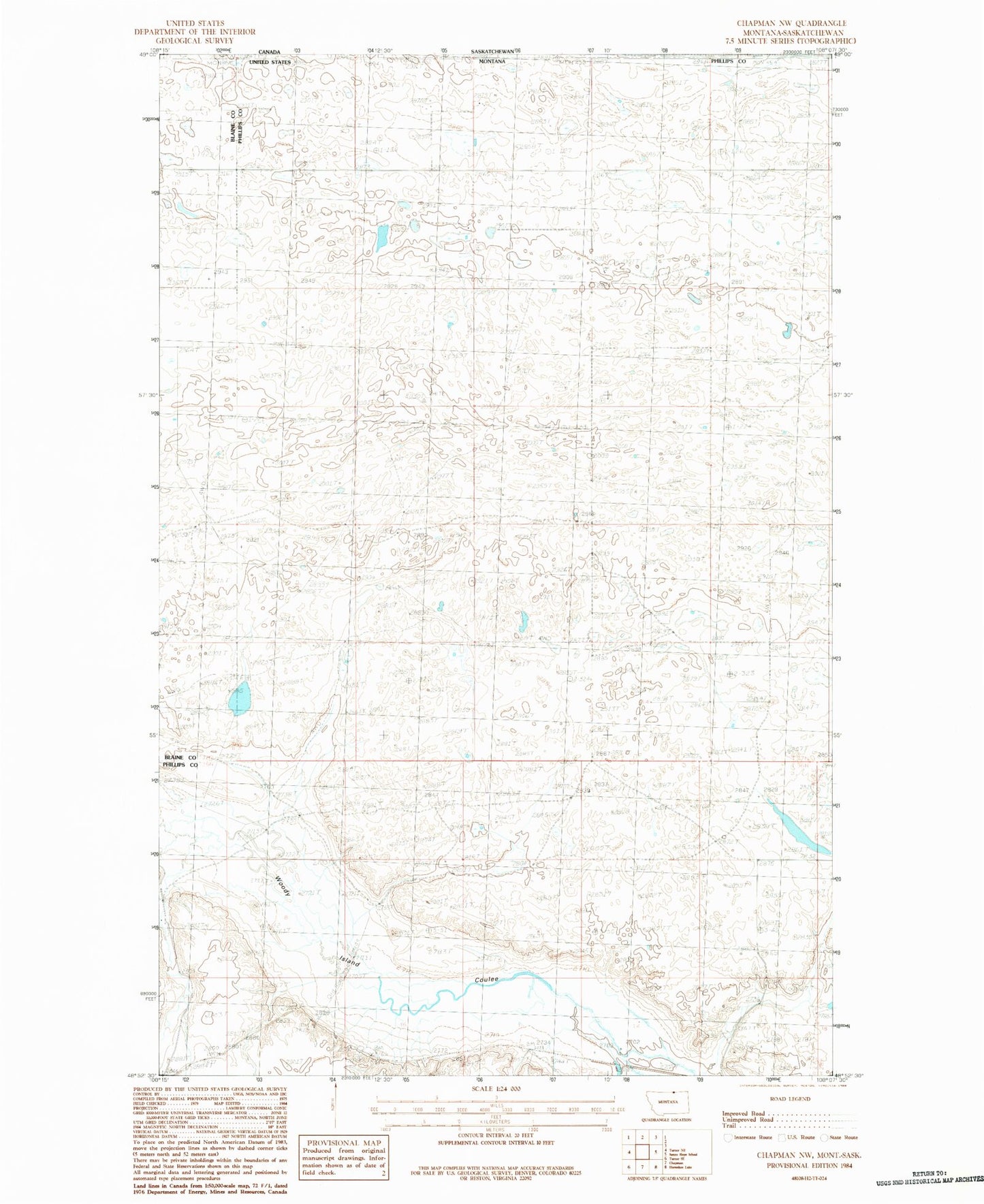 Classic USGS Chapman NW Montana 7.5'x7.5' Topo Map Image