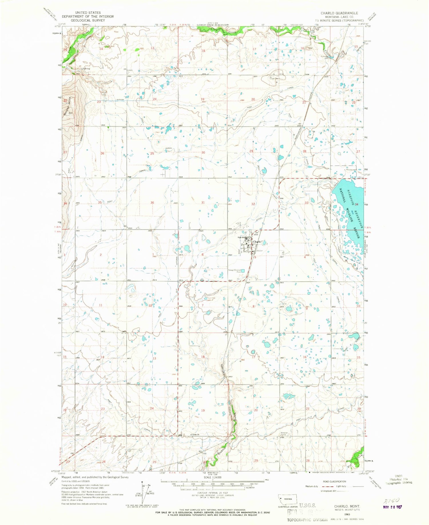 Classic USGS Charlo Montana 7.5'x7.5' Topo Map Image