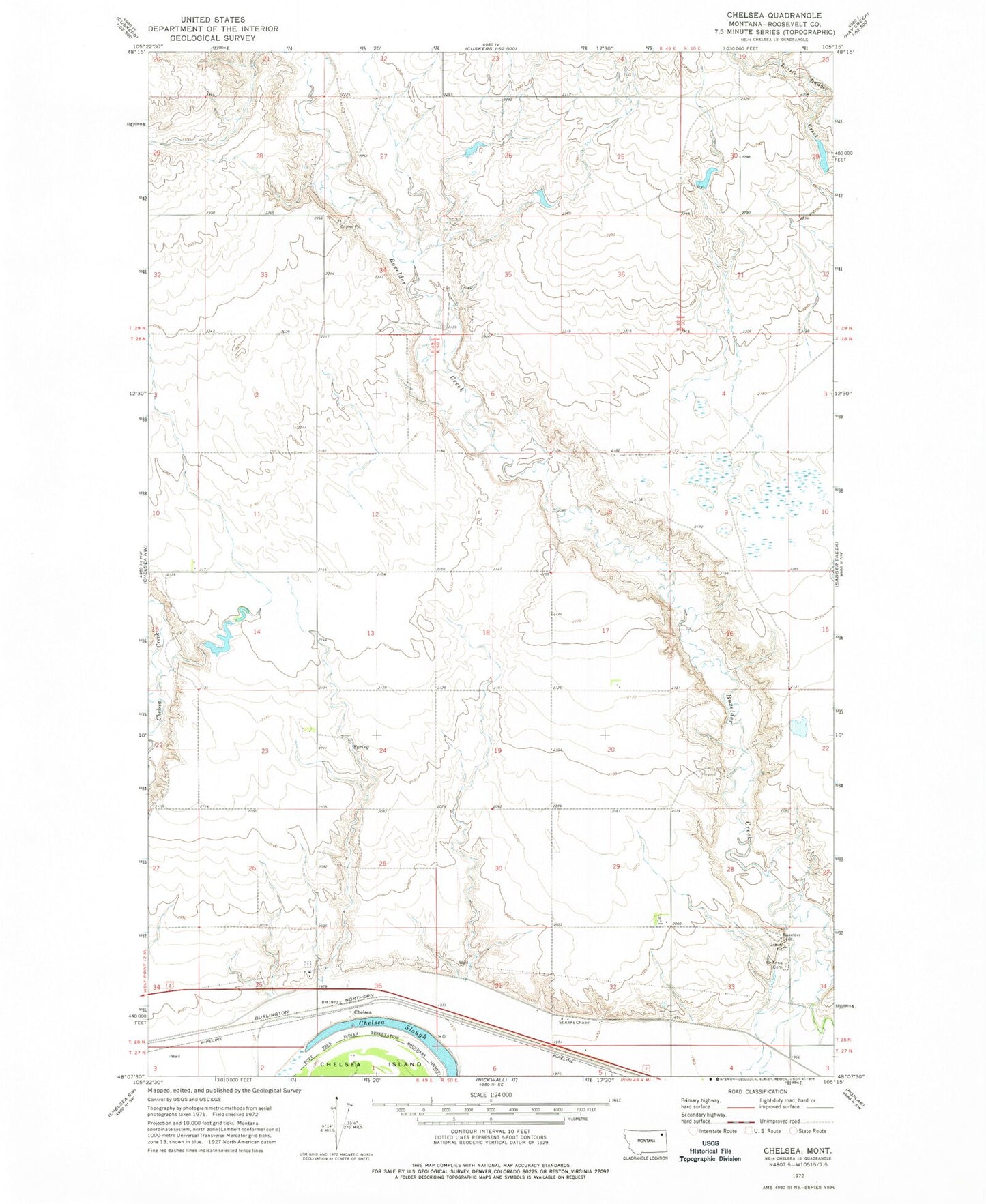 Classic USGS Chelsea Montana 7.5'x7.5' Topo Map Image