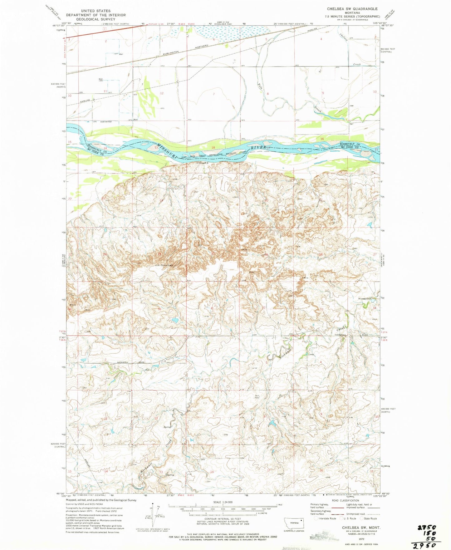 Classic USGS Chelsea SW Montana 7.5'x7.5' Topo Map Image