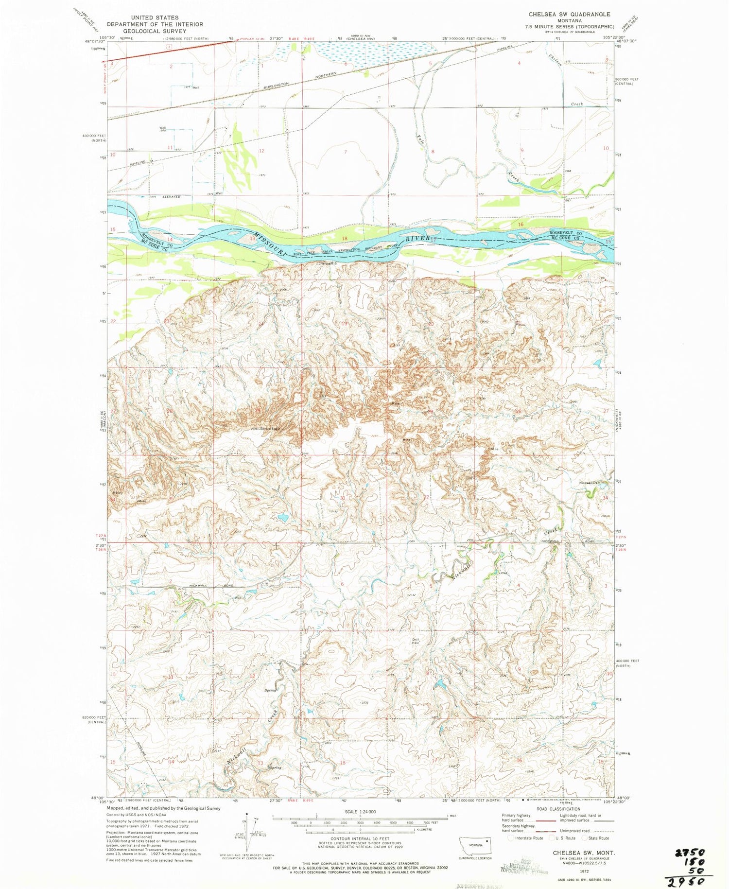 Classic USGS Chelsea SW Montana 7.5'x7.5' Topo Map Image