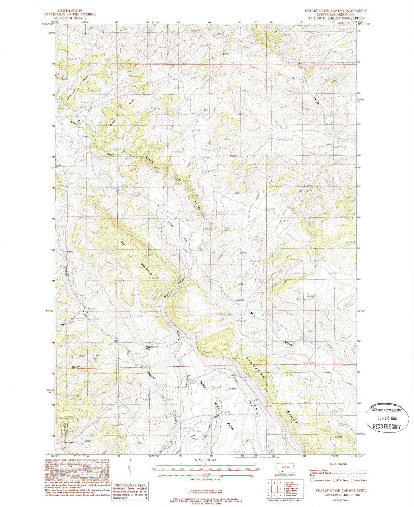 Classic USGS Cherry Creek Canyon Montana 7.5'x7.5' Topo Map Image