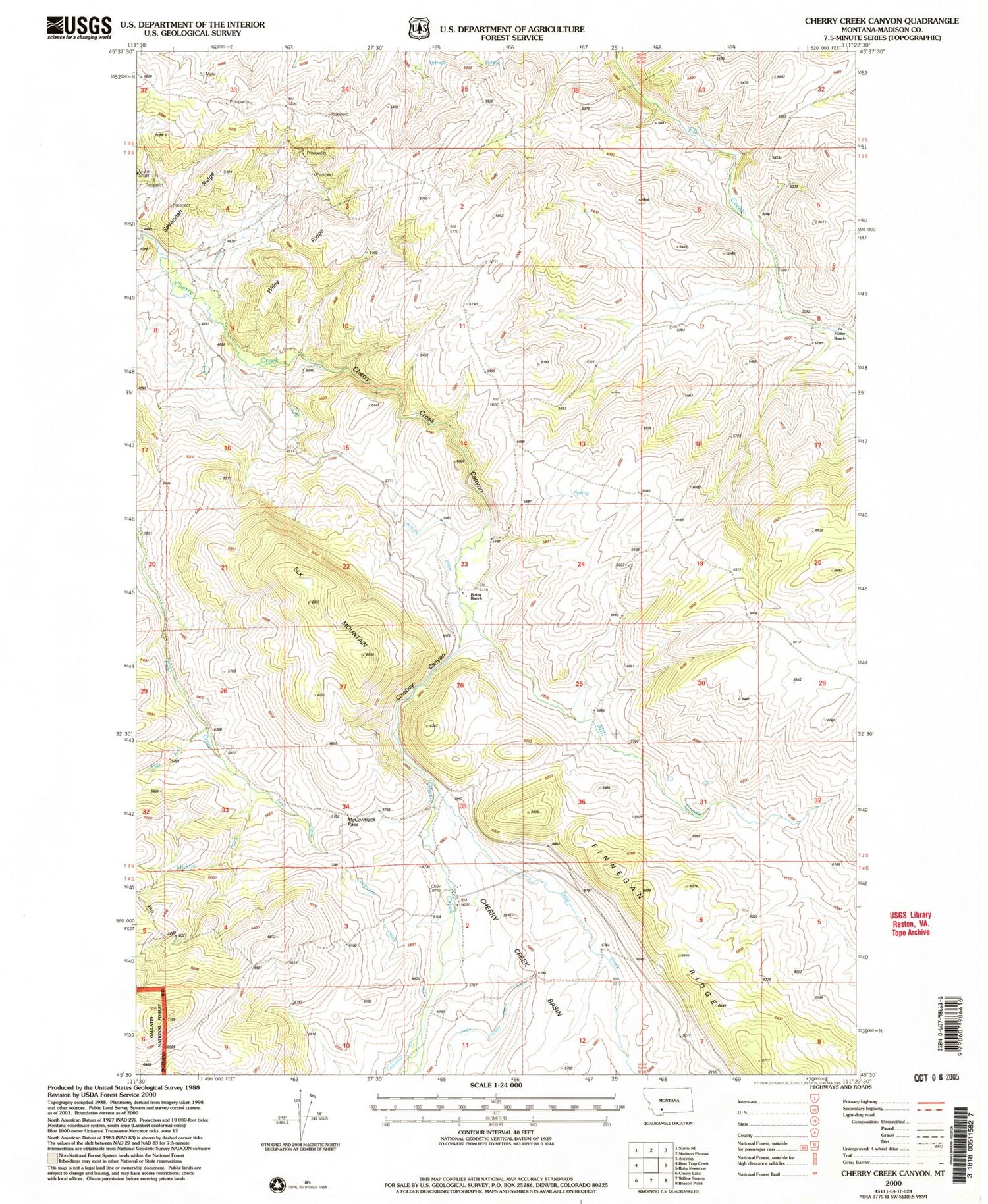 Classic USGS Cherry Creek Canyon Montana 7.5'x7.5' Topo Map Image