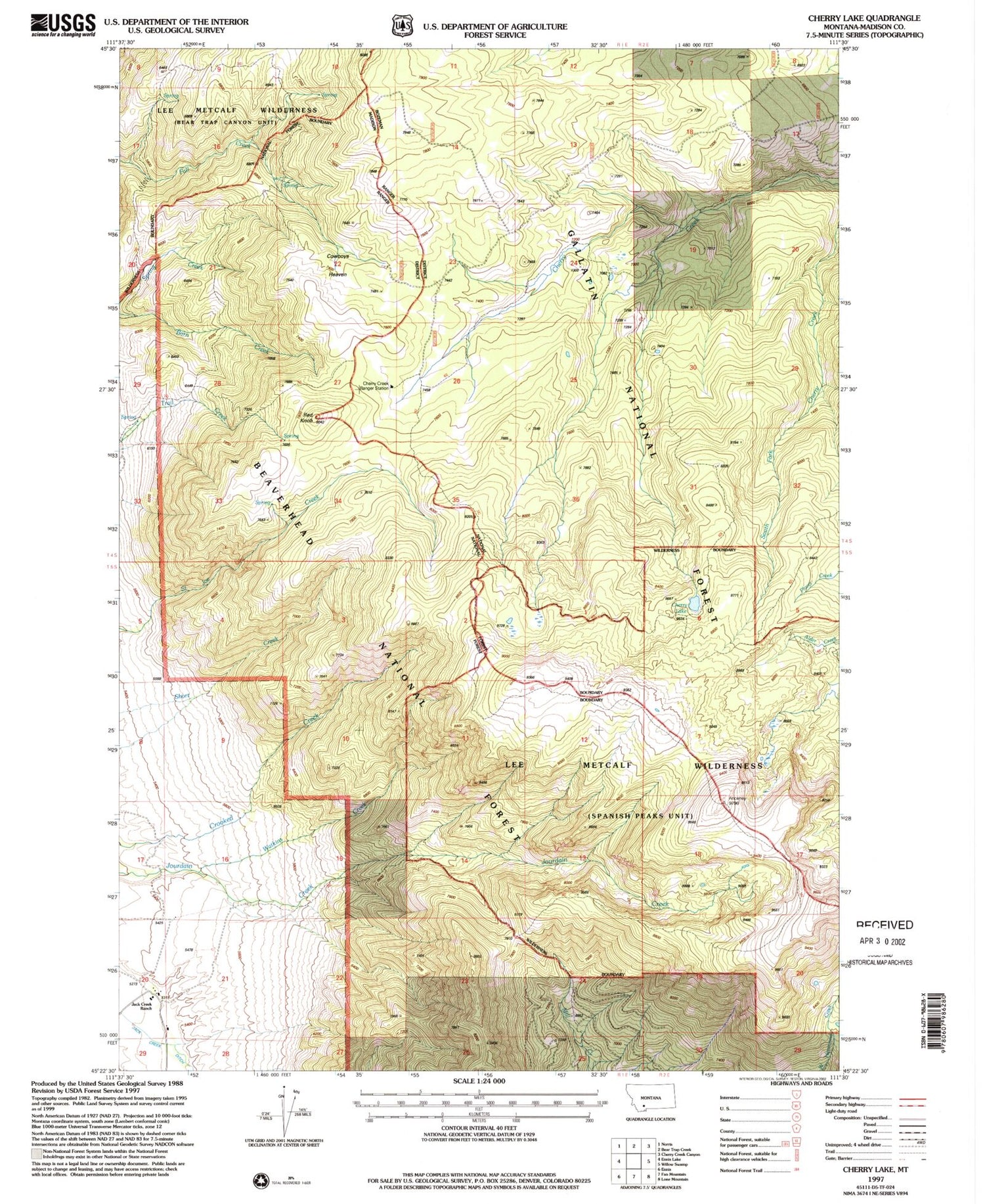 Classic USGS Cherry Lake Montana 7.5'x7.5' Topo Map Image