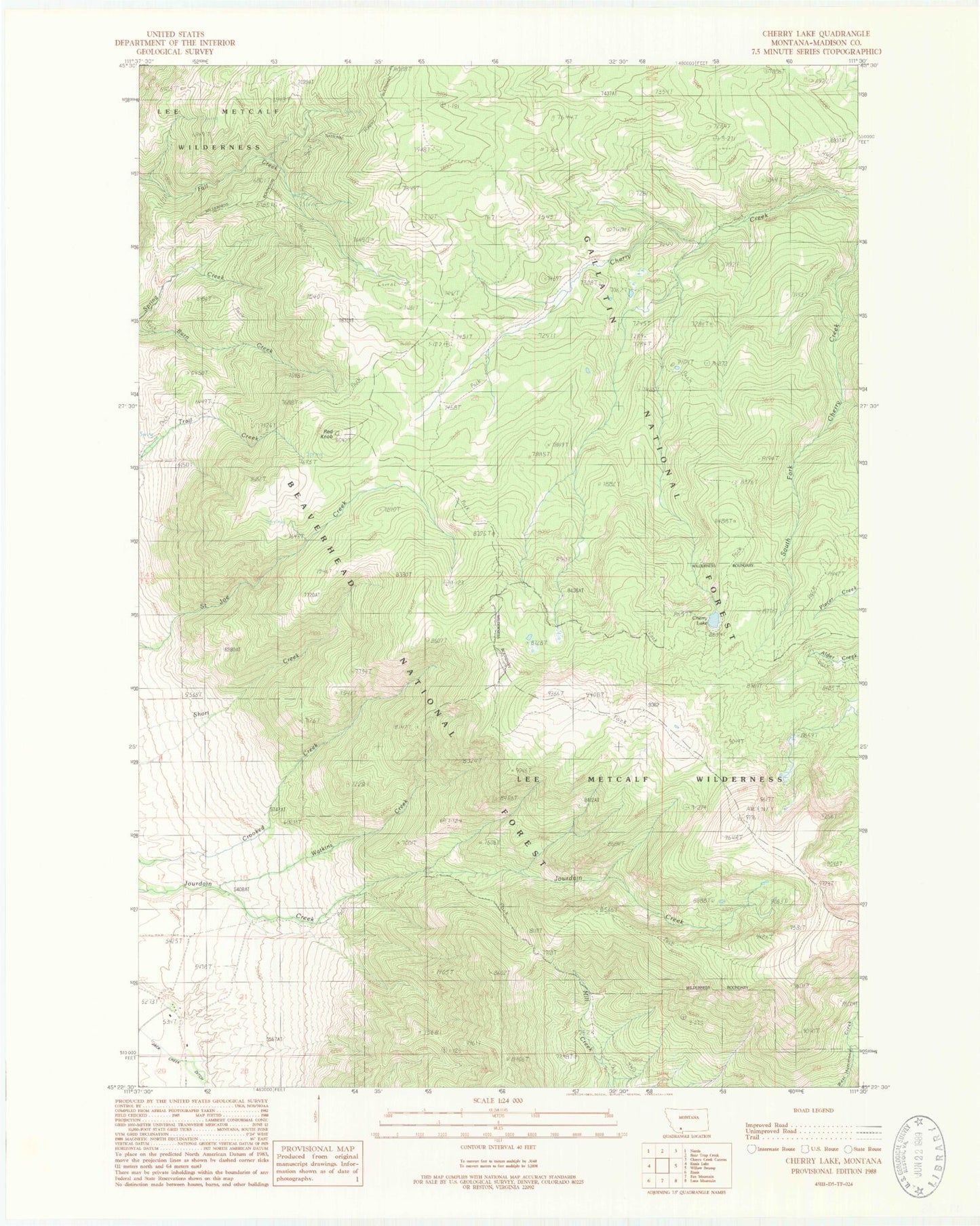 Classic USGS Cherry Lake Montana 7.5'x7.5' Topo Map Image