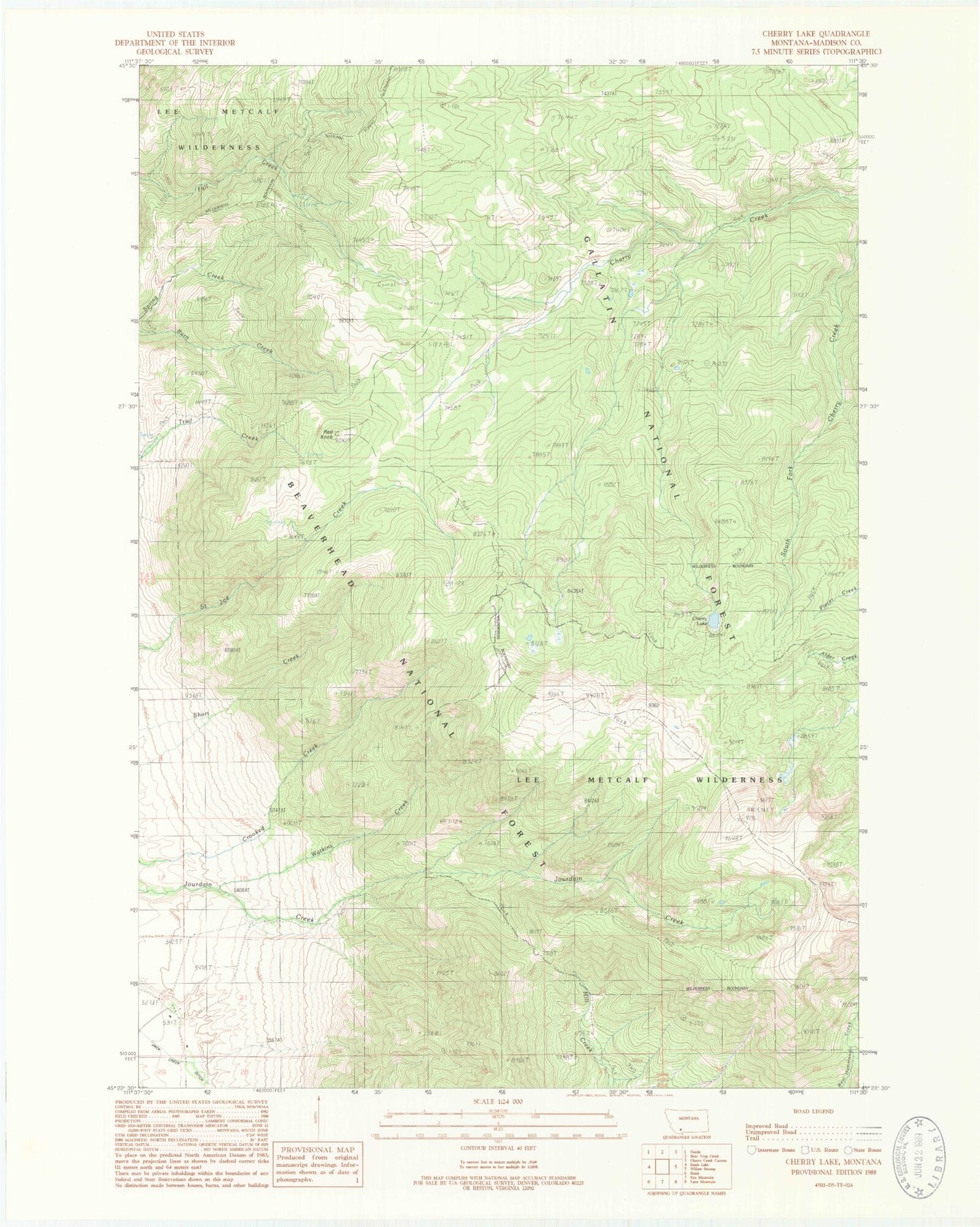 Classic USGS Cherry Lake Montana 7.5'x7.5' Topo Map Image