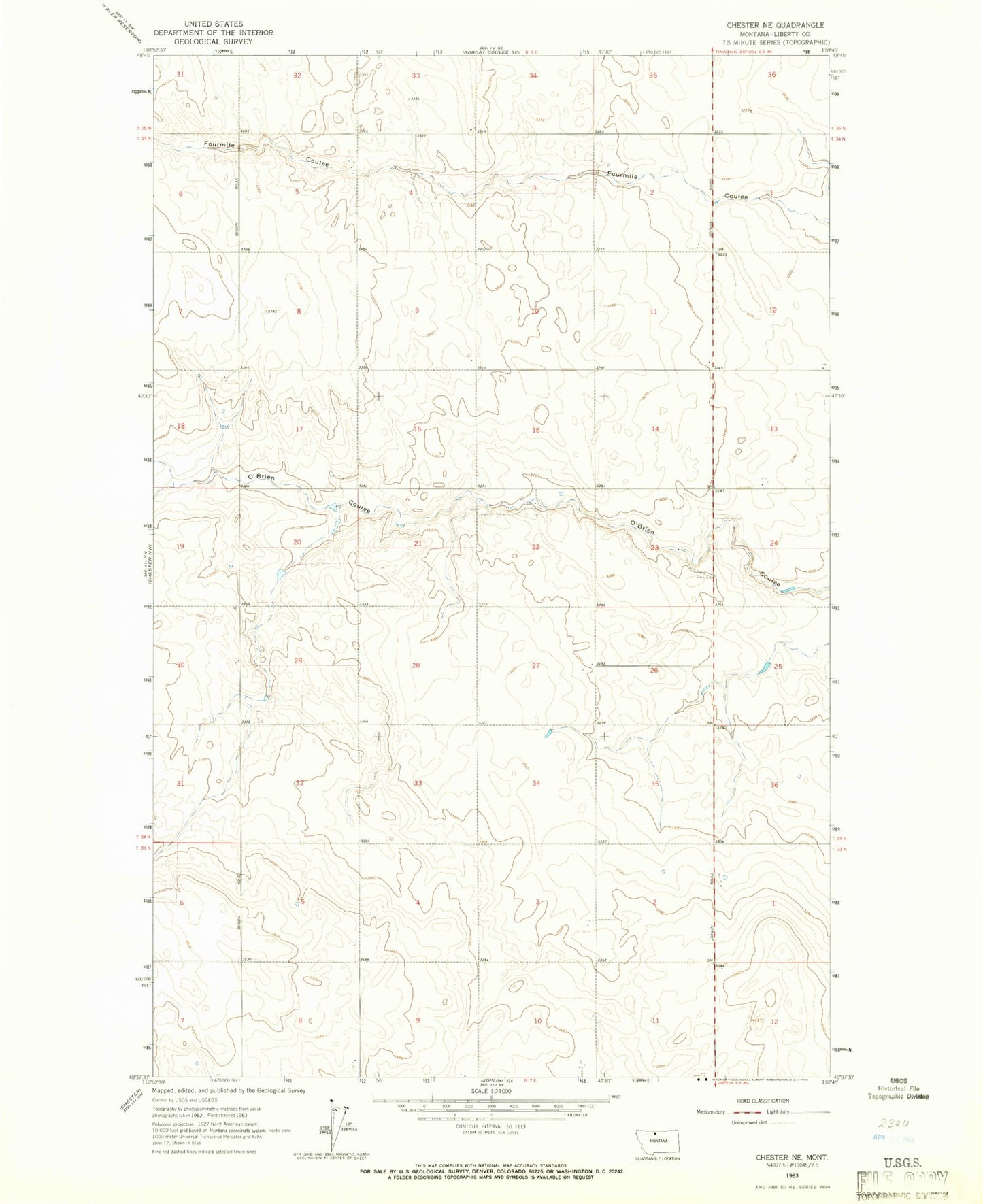 Classic USGS Chester NE Montana 7.5'x7.5' Topo Map Image