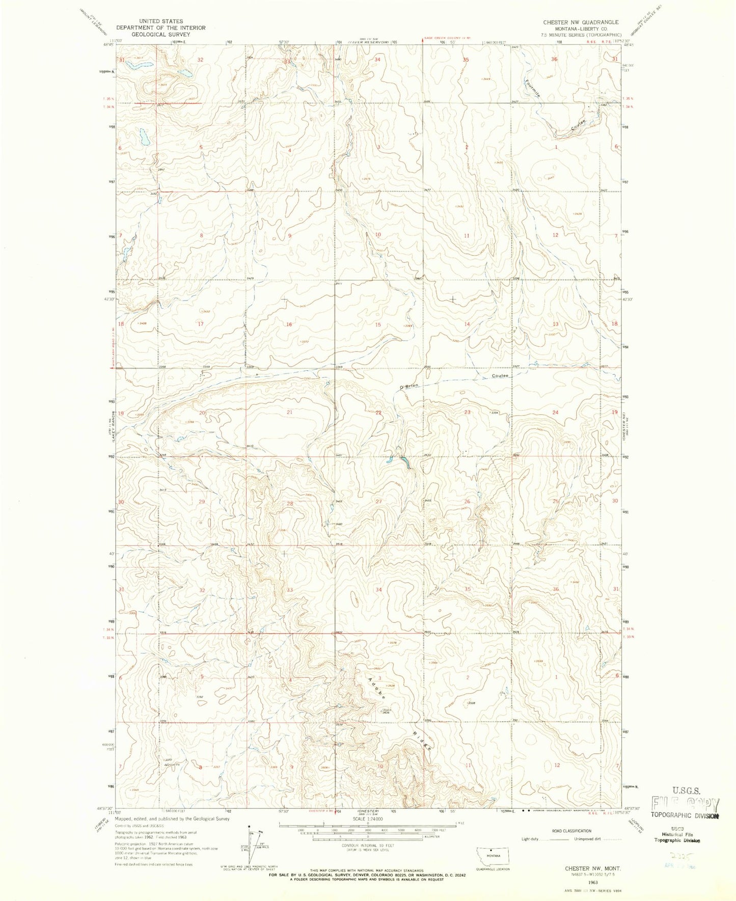 Classic USGS Chester NW Montana 7.5'x7.5' Topo Map Image