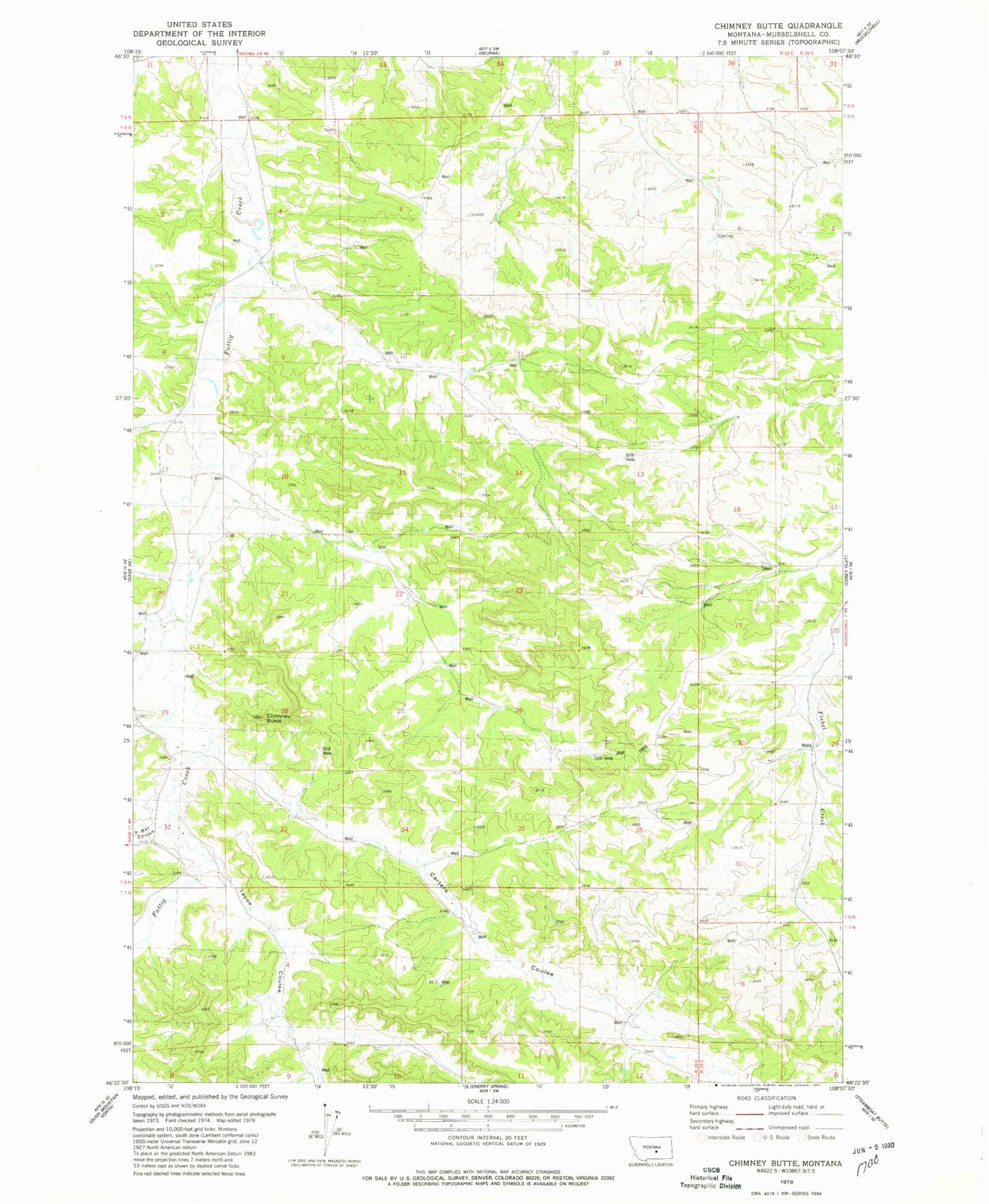 Classic USGS Chimney Butte Montana 7.5'x7.5' Topo Map Image