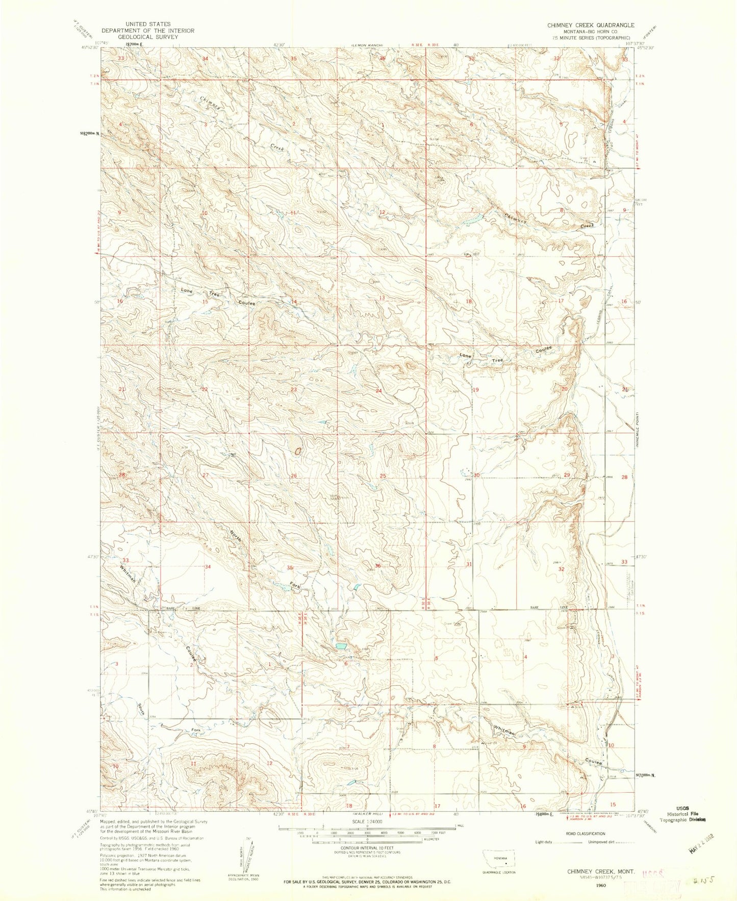 Classic USGS Chimney Creek Montana 7.5'x7.5' Topo Map Image