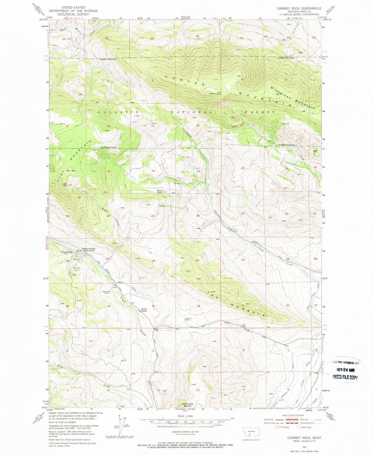 Classic USGS Chimney Rock Montana 7.5'x7.5' Topo Map Image