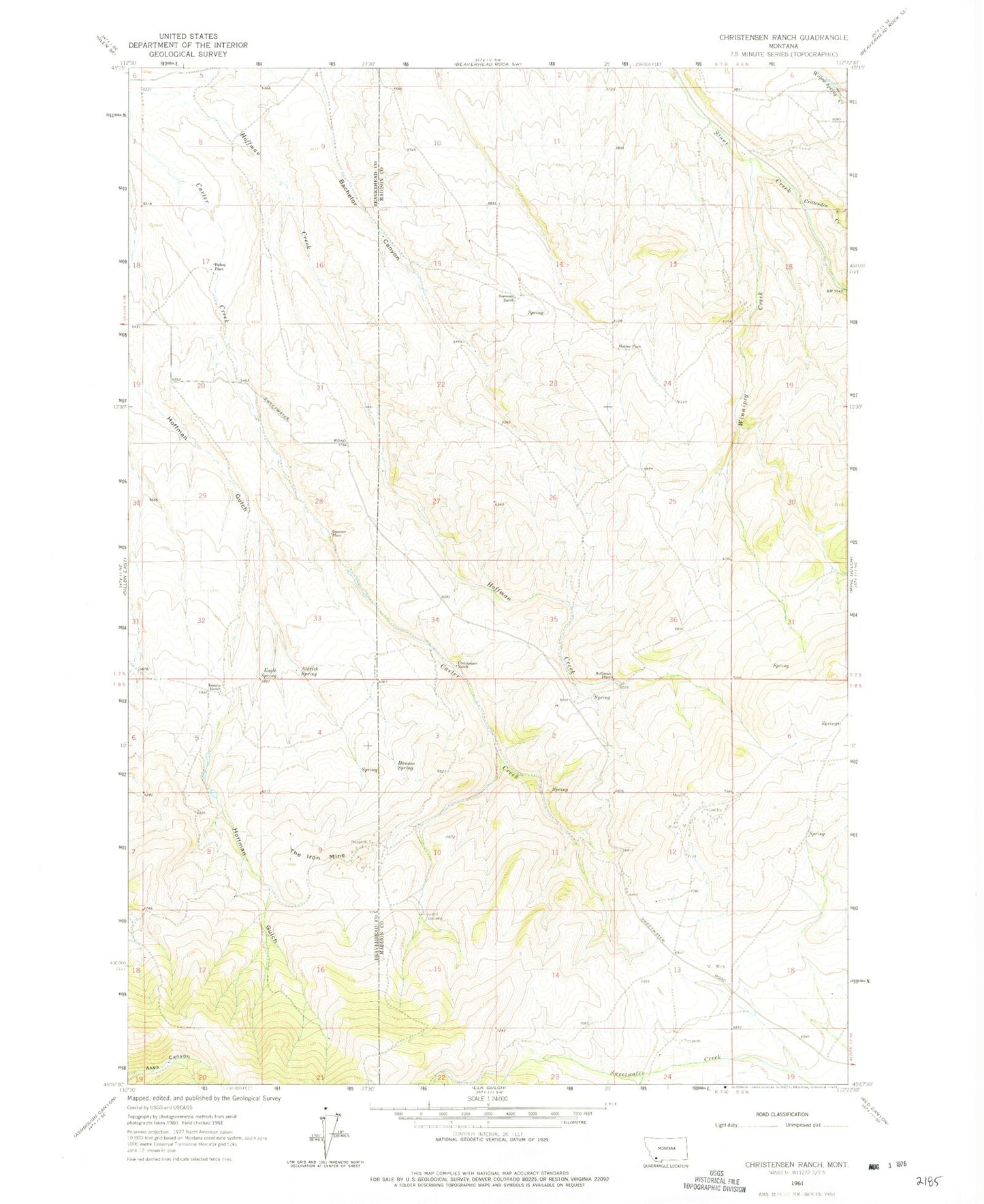Classic USGS Christensen Ranch Montana 7.5'x7.5' Topo Map Image