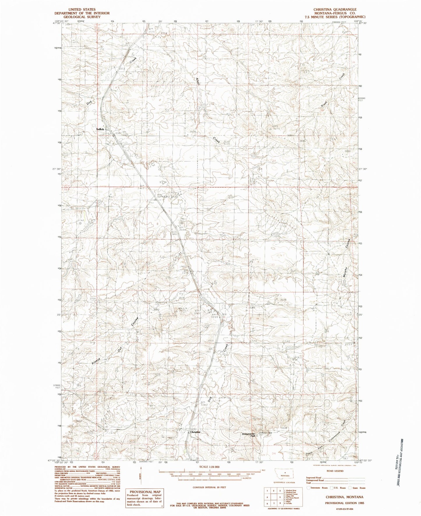 Classic USGS Christina Montana 7.5'x7.5' Topo Map Image