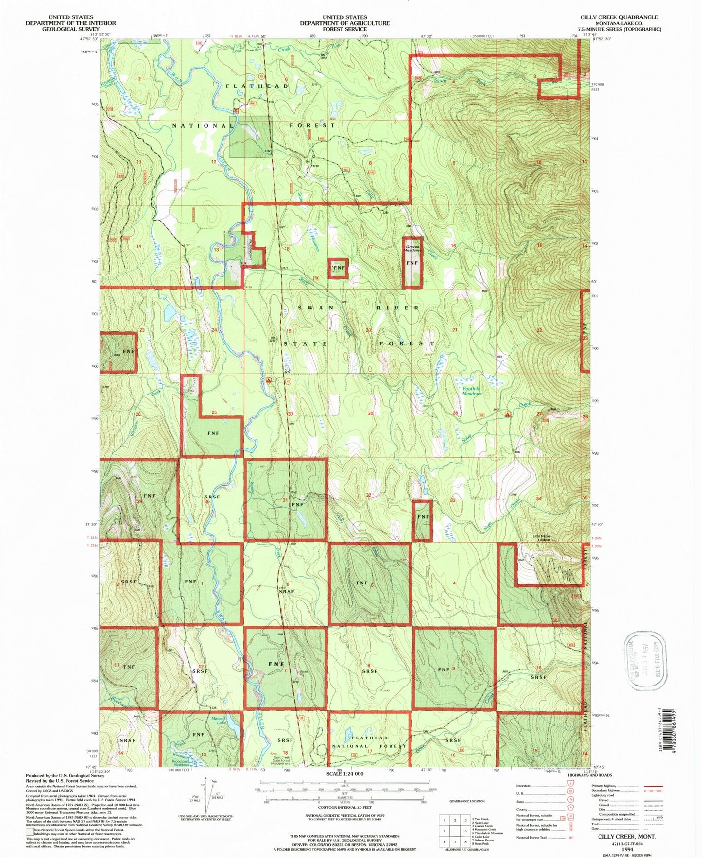 Classic USGS Cilly Creek Montana 7.5'x7.5' Topo Map Image