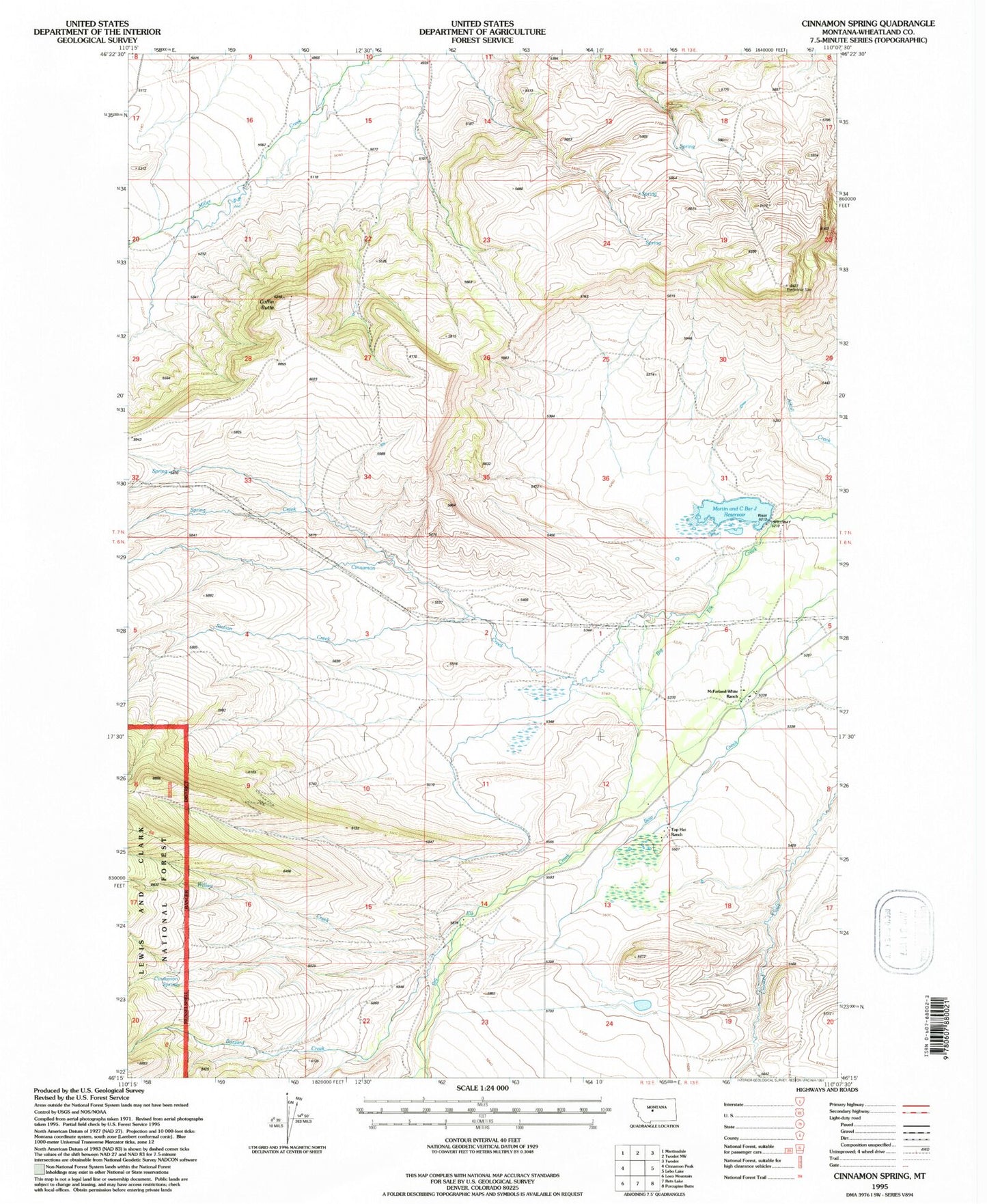 Classic USGS Cinnamon Spring Montana 7.5'x7.5' Topo Map Image