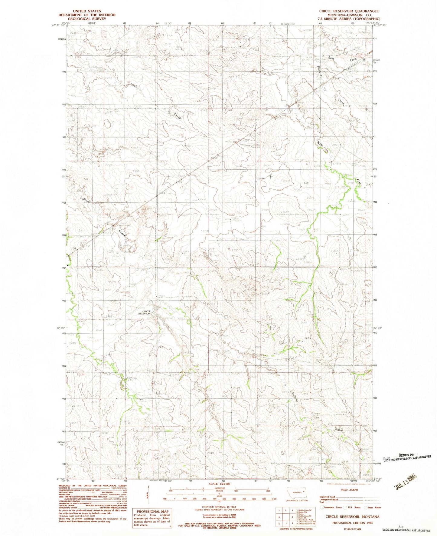 Classic USGS Circle Reservoir Montana 7.5'x7.5' Topo Map Image