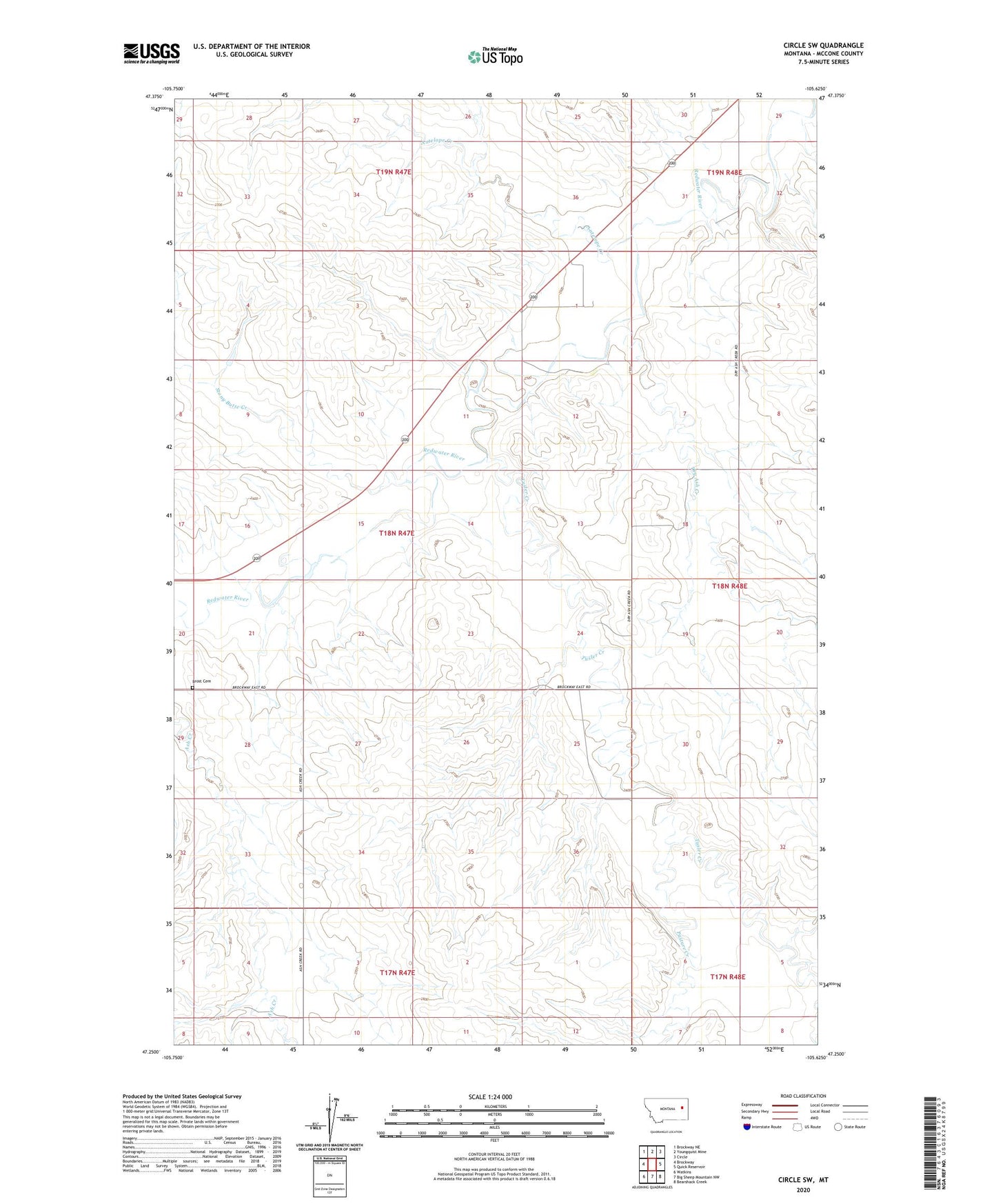 Circle SW Montana US Topo Map Image