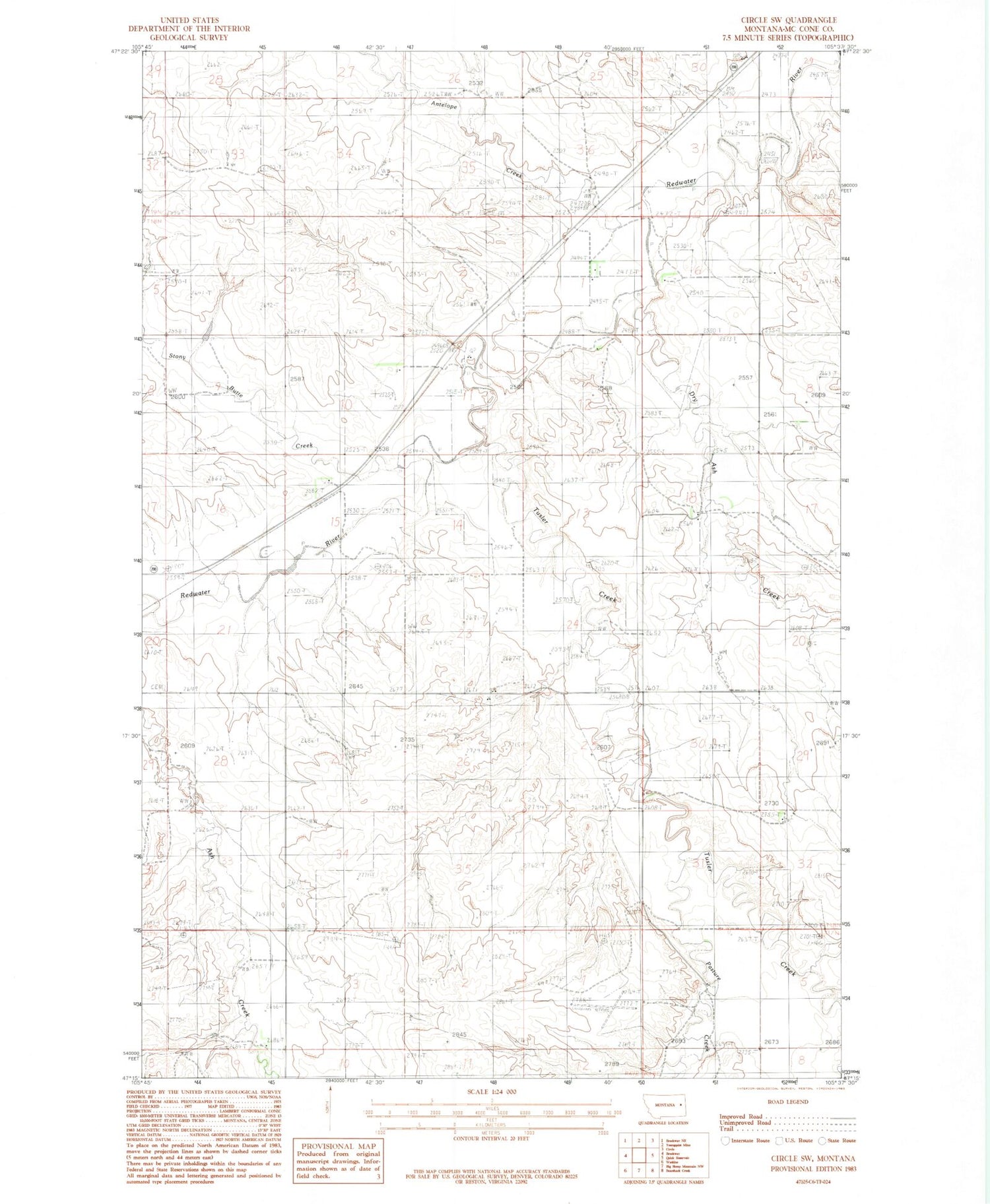 Classic USGS Circle SW Montana 7.5'x7.5' Topo Map Image