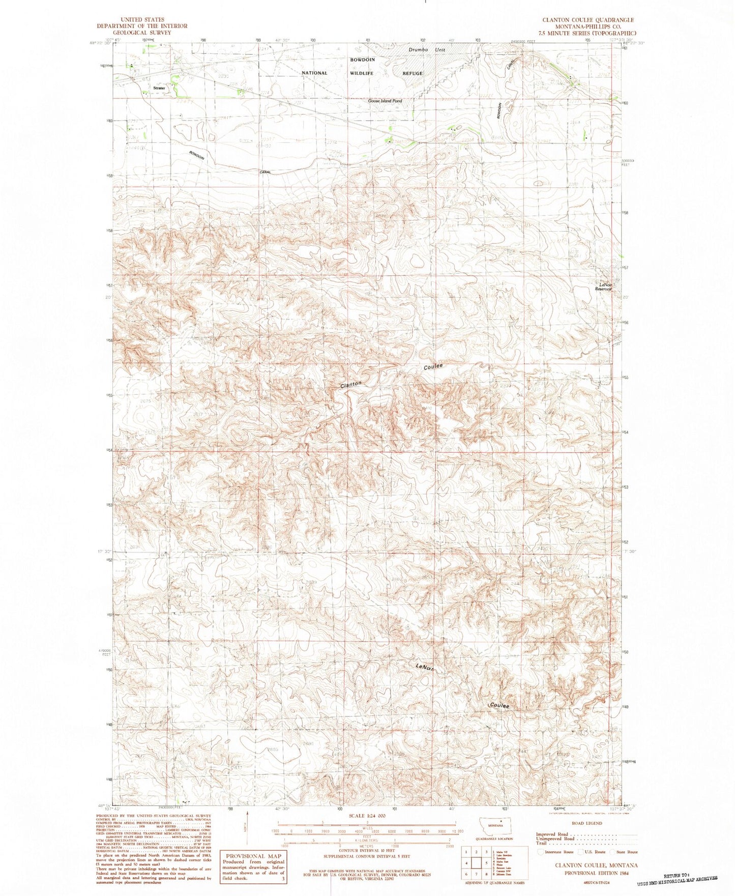 Classic USGS Clanton Coulee Montana 7.5'x7.5' Topo Map Image