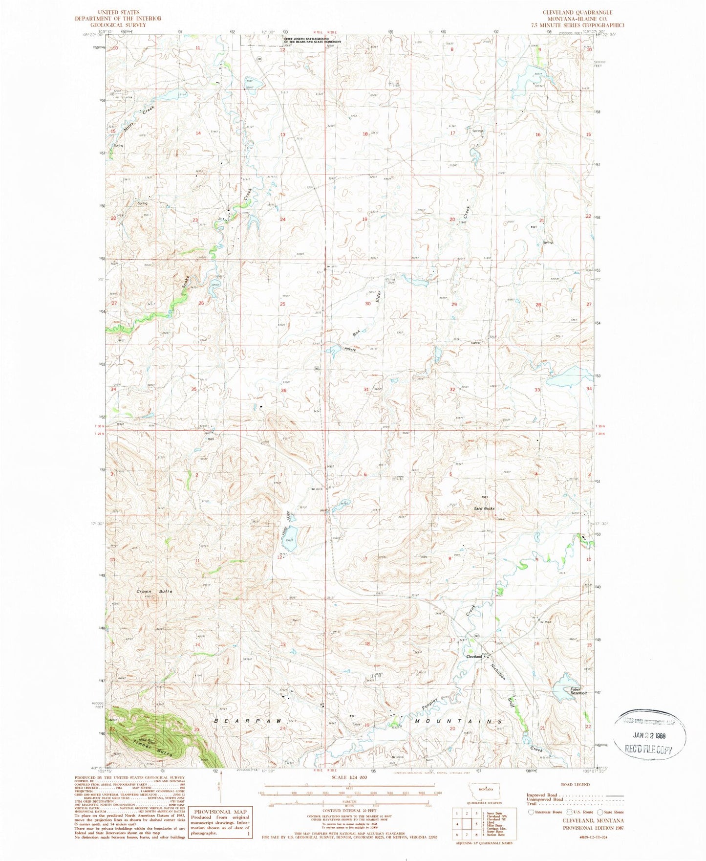 Classic USGS Cleveland Montana 7.5'x7.5' Topo Map Image