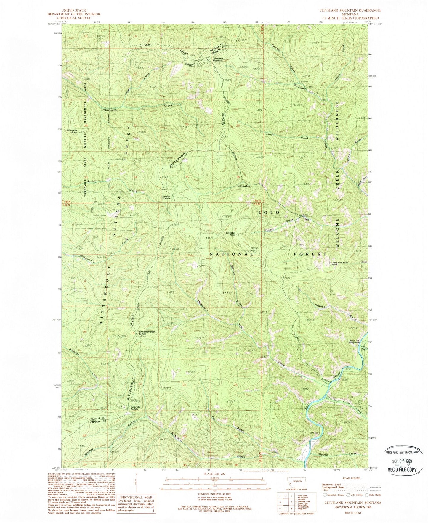 Classic USGS Cleveland Mountain Montana 7.5'x7.5' Topo Map Image