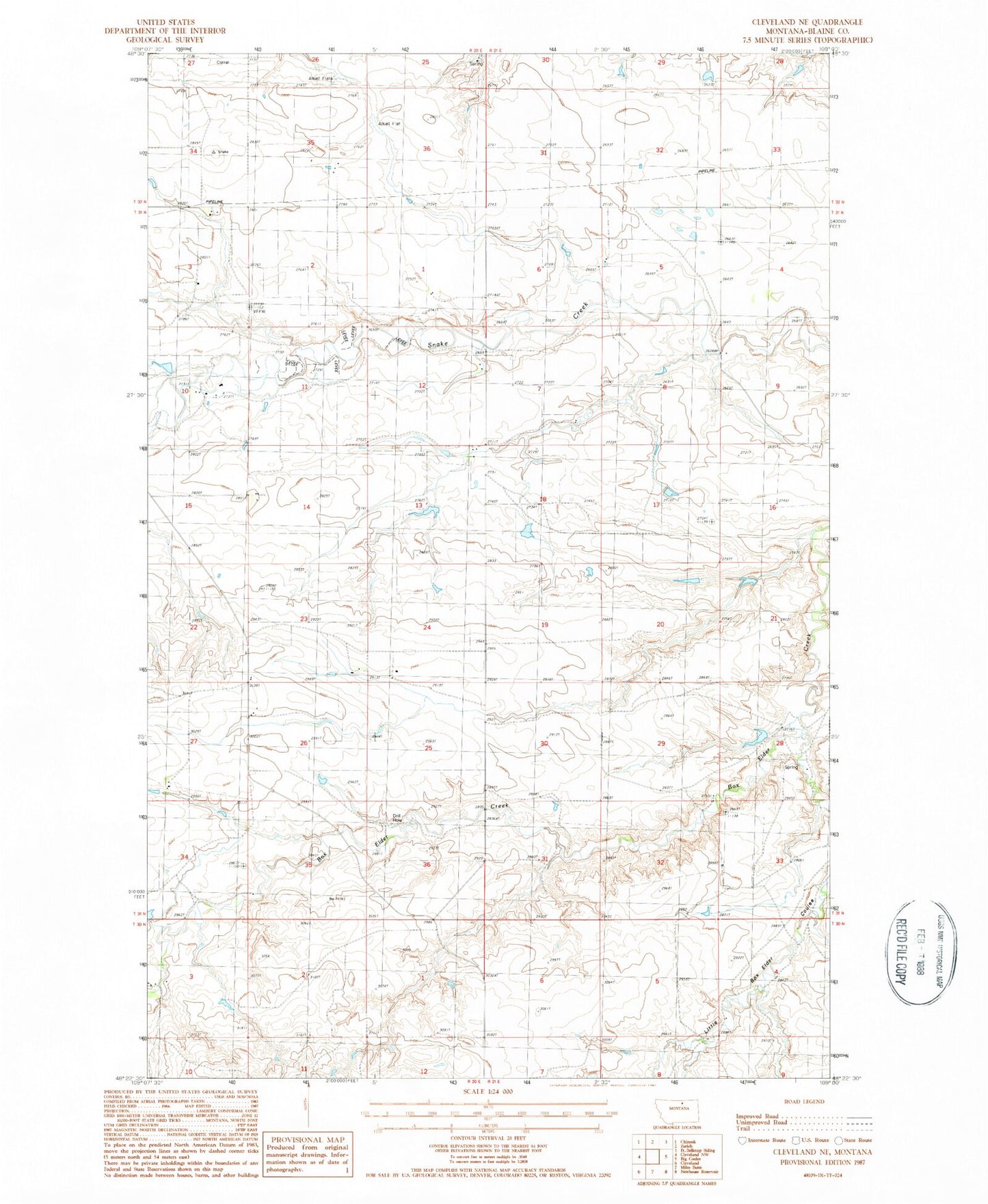 Classic USGS Cleveland NE Montana 7.5'x7.5' Topo Map Image