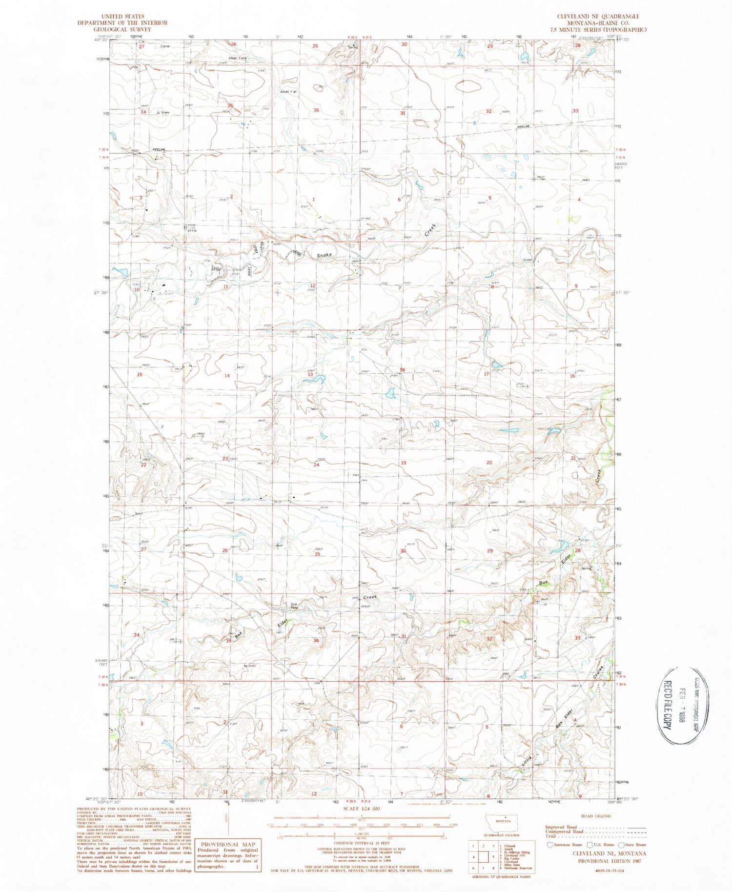 Classic USGS Cleveland NE Montana 7.5'x7.5' Topo Map Image