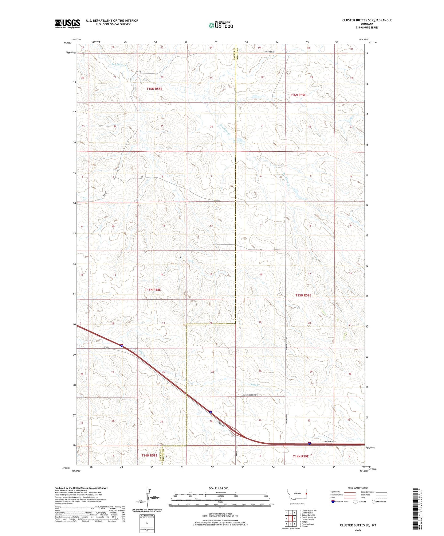 Cluster Buttes SE Montana US Topo Map Image