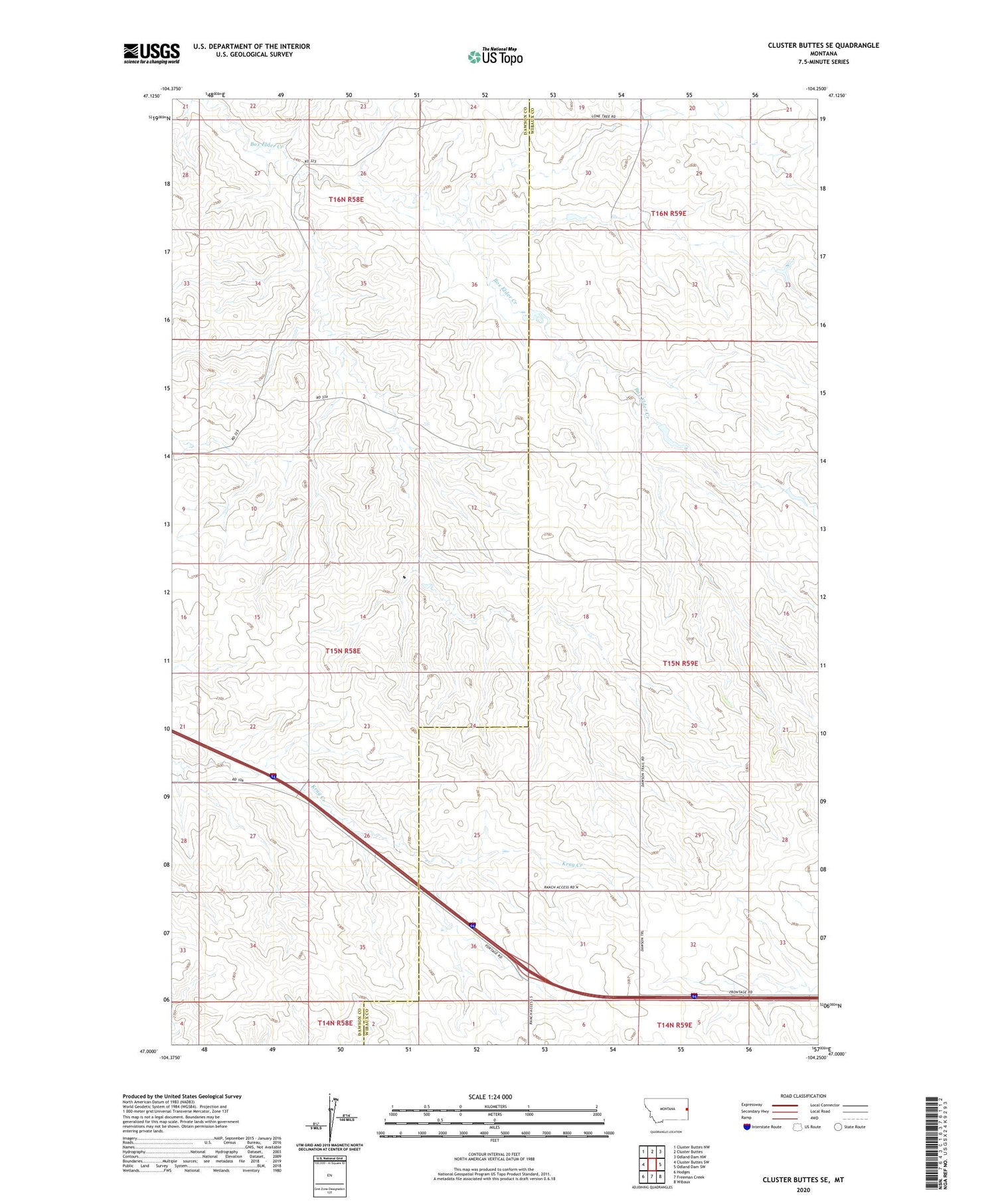 Cluster Buttes SE Montana US Topo Map Image