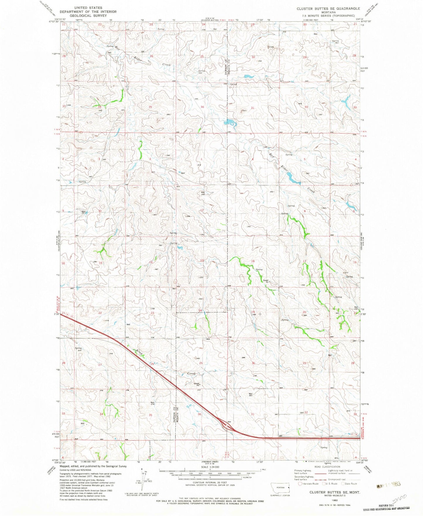 Classic USGS Cluster Buttes SE Montana 7.5'x7.5' Topo Map Image
