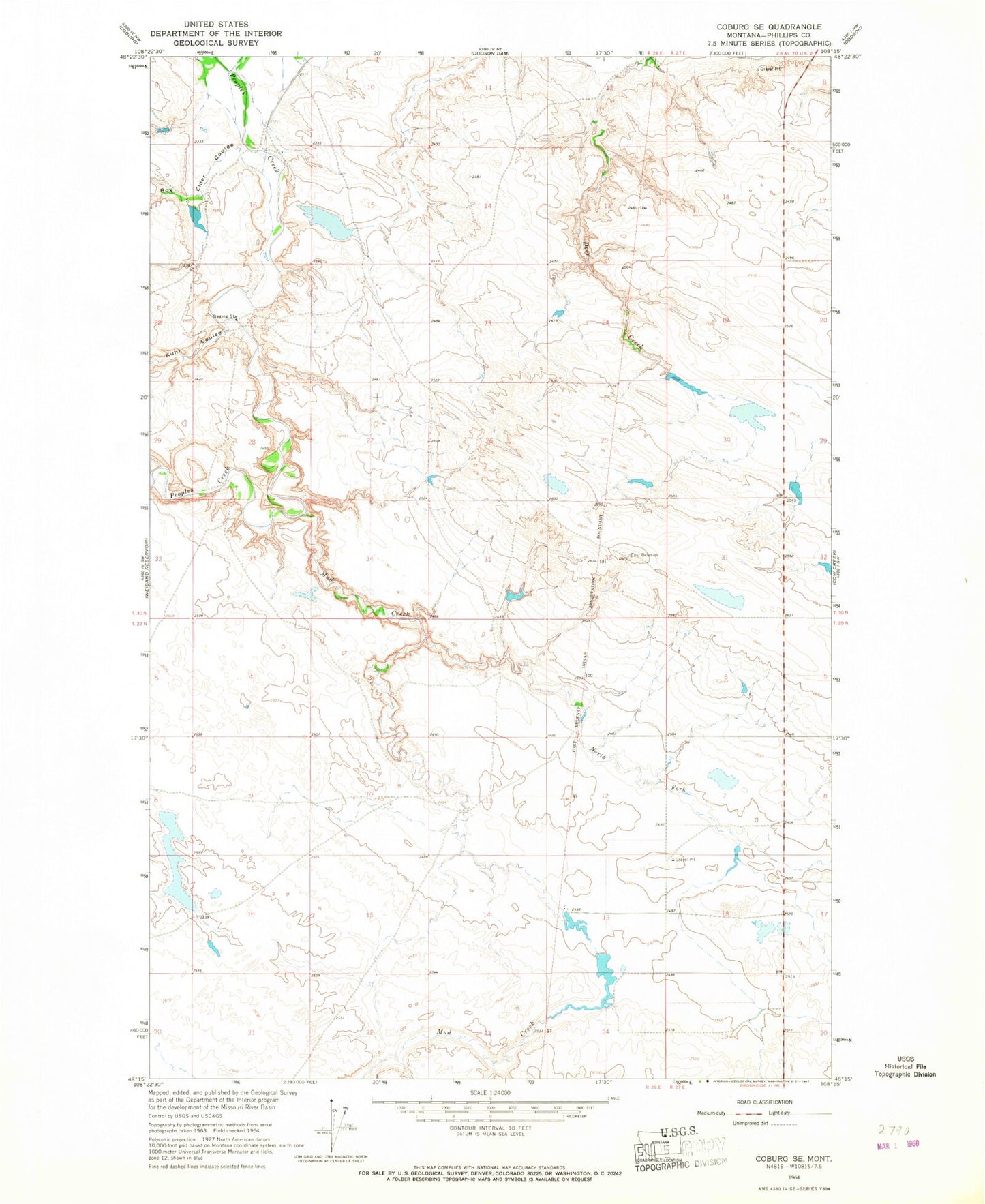 Classic USGS Coburg SE Montana 7.5'x7.5' Topo Map Image