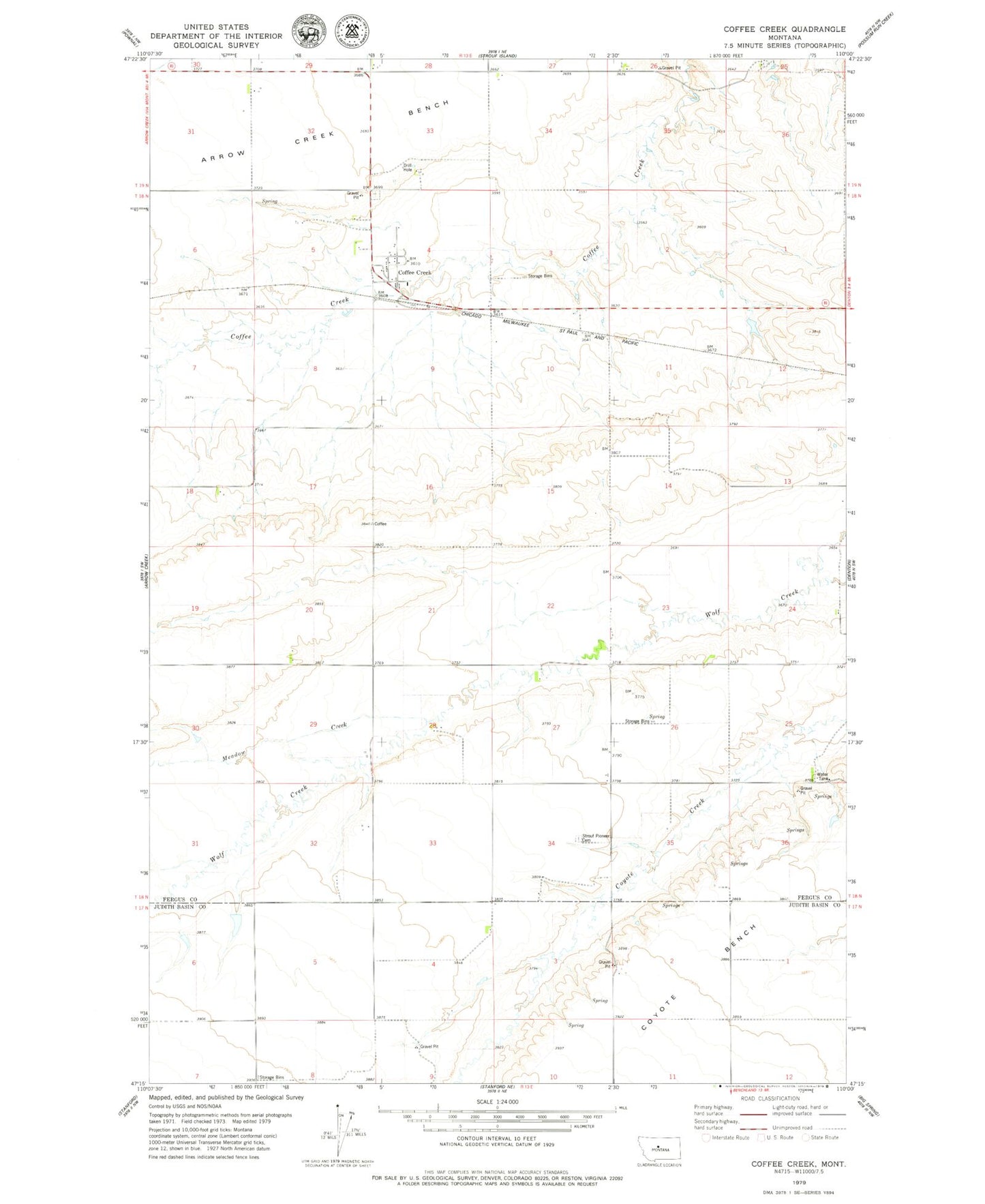 Classic USGS Coffee Creek Montana 7.5'x7.5' Topo Map Image