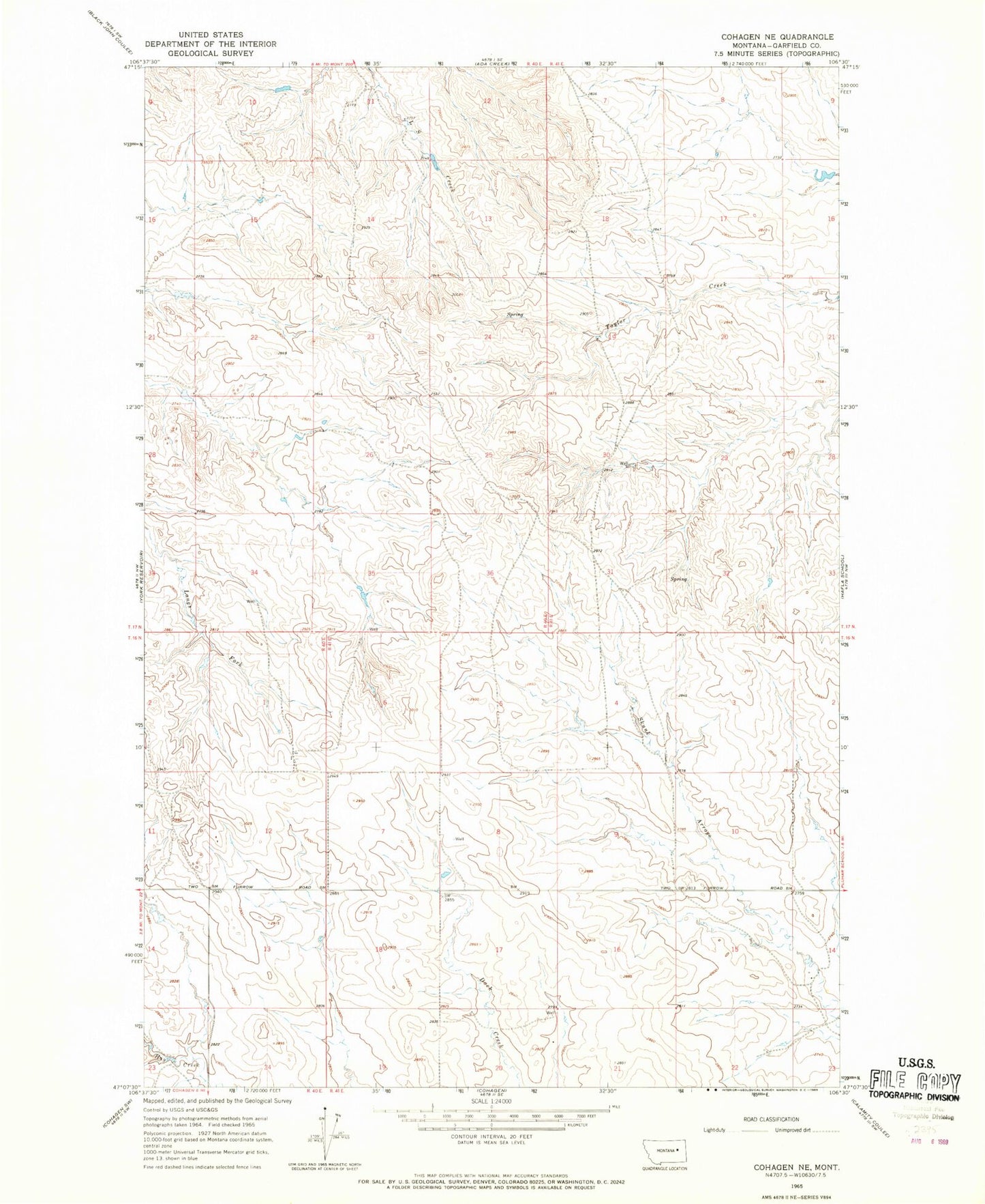 Classic USGS Cohagen NE Montana 7.5'x7.5' Topo Map Image