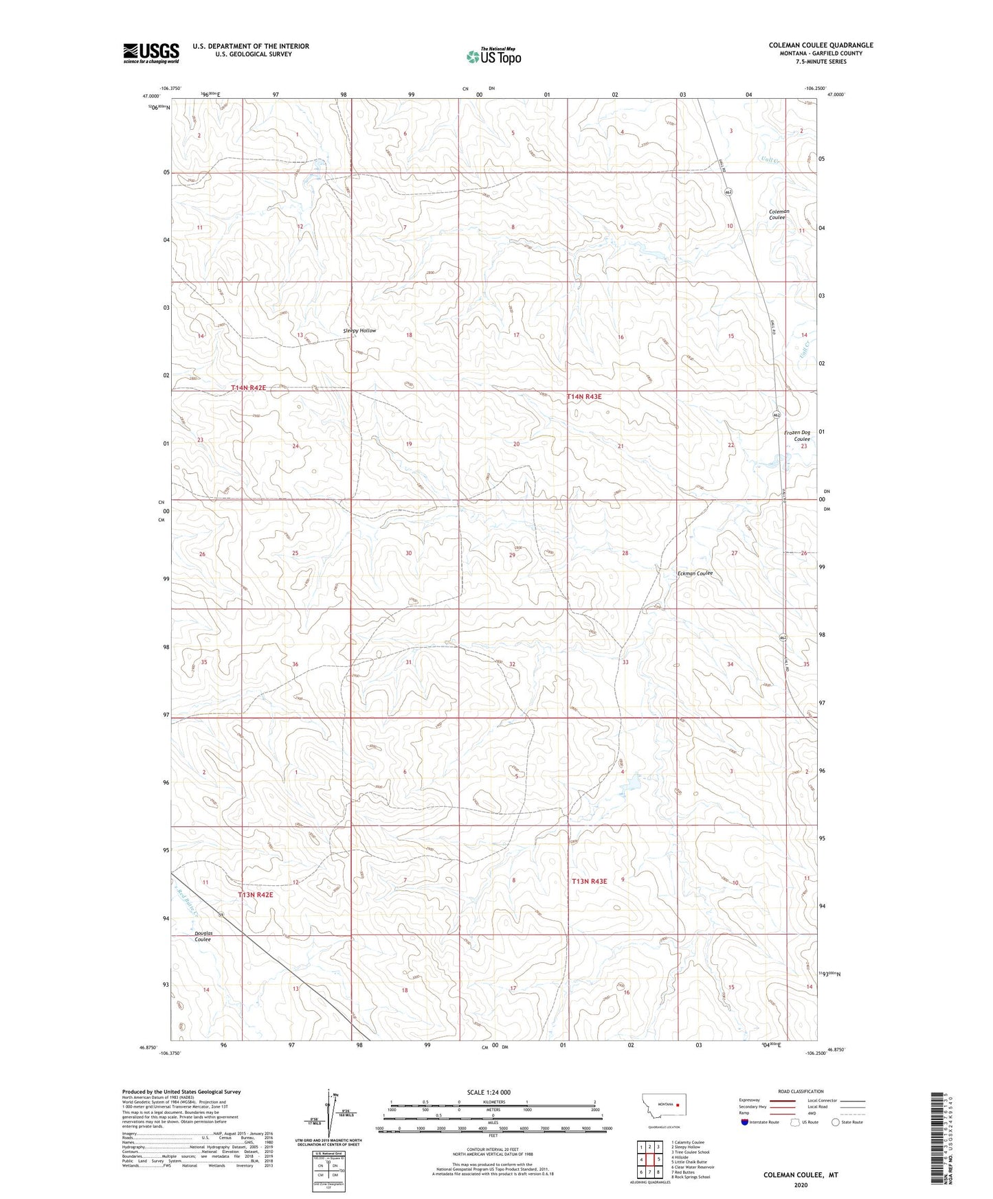 Coleman Coulee Montana US Topo Map Image