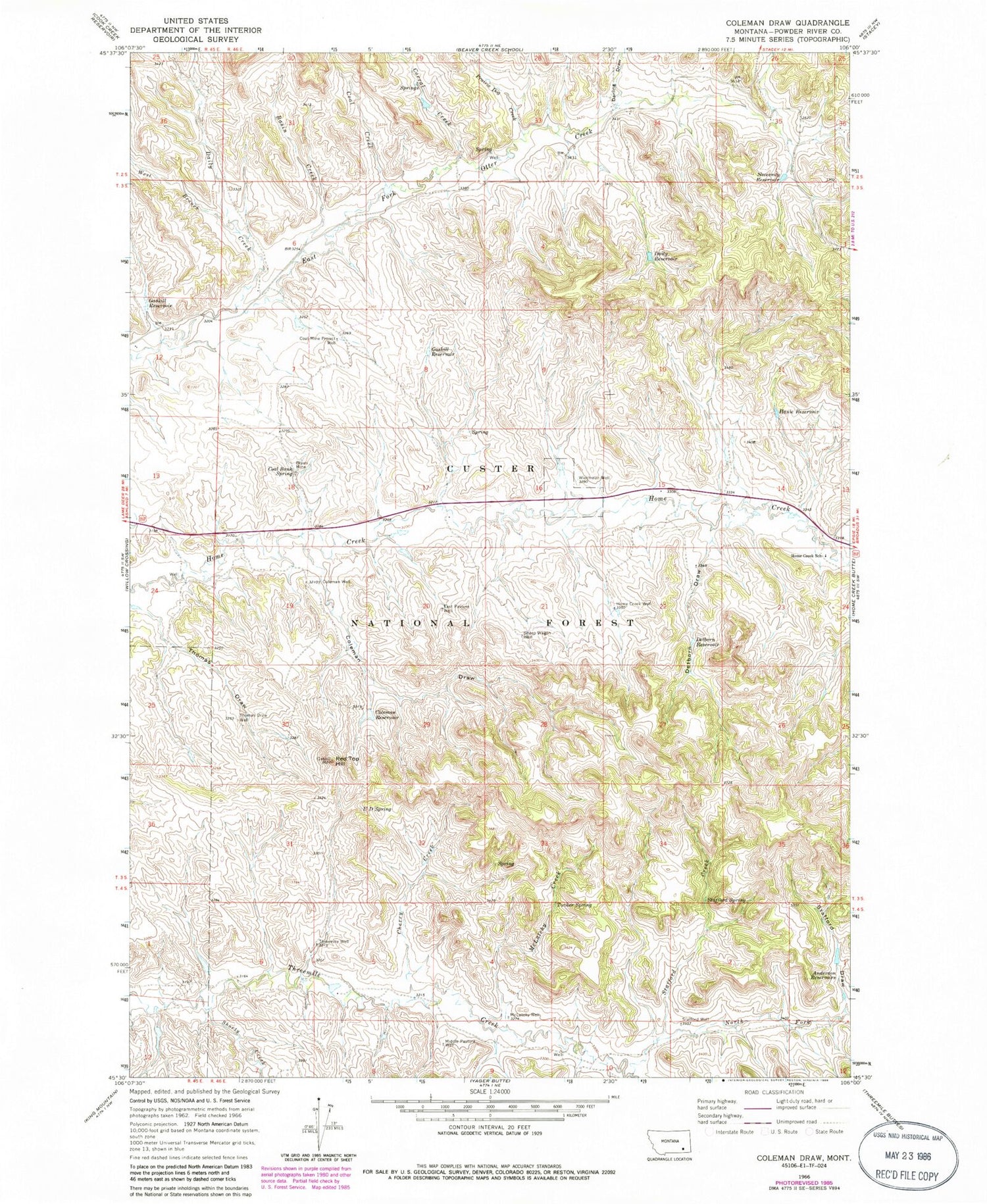 Classic USGS Coleman Draw Montana 7.5'x7.5' Topo Map Image