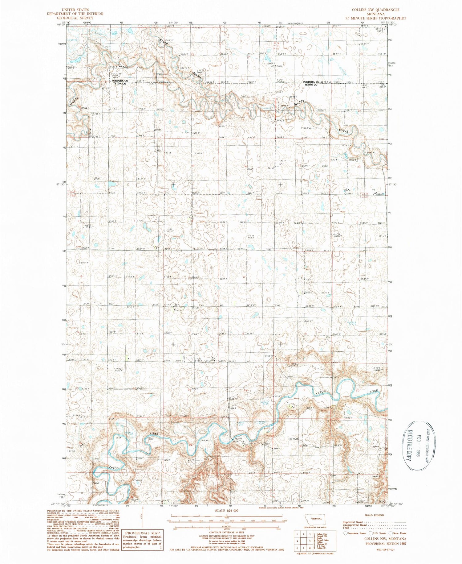 Classic USGS Collins NW Montana 7.5'x7.5' Topo Map Image