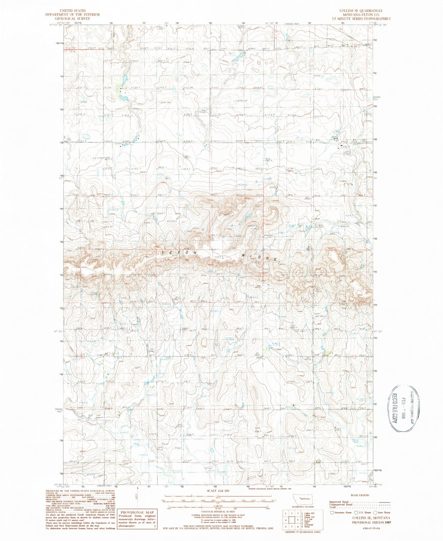 Classic USGS Collins SE Montana 7.5'x7.5' Topo Map Image