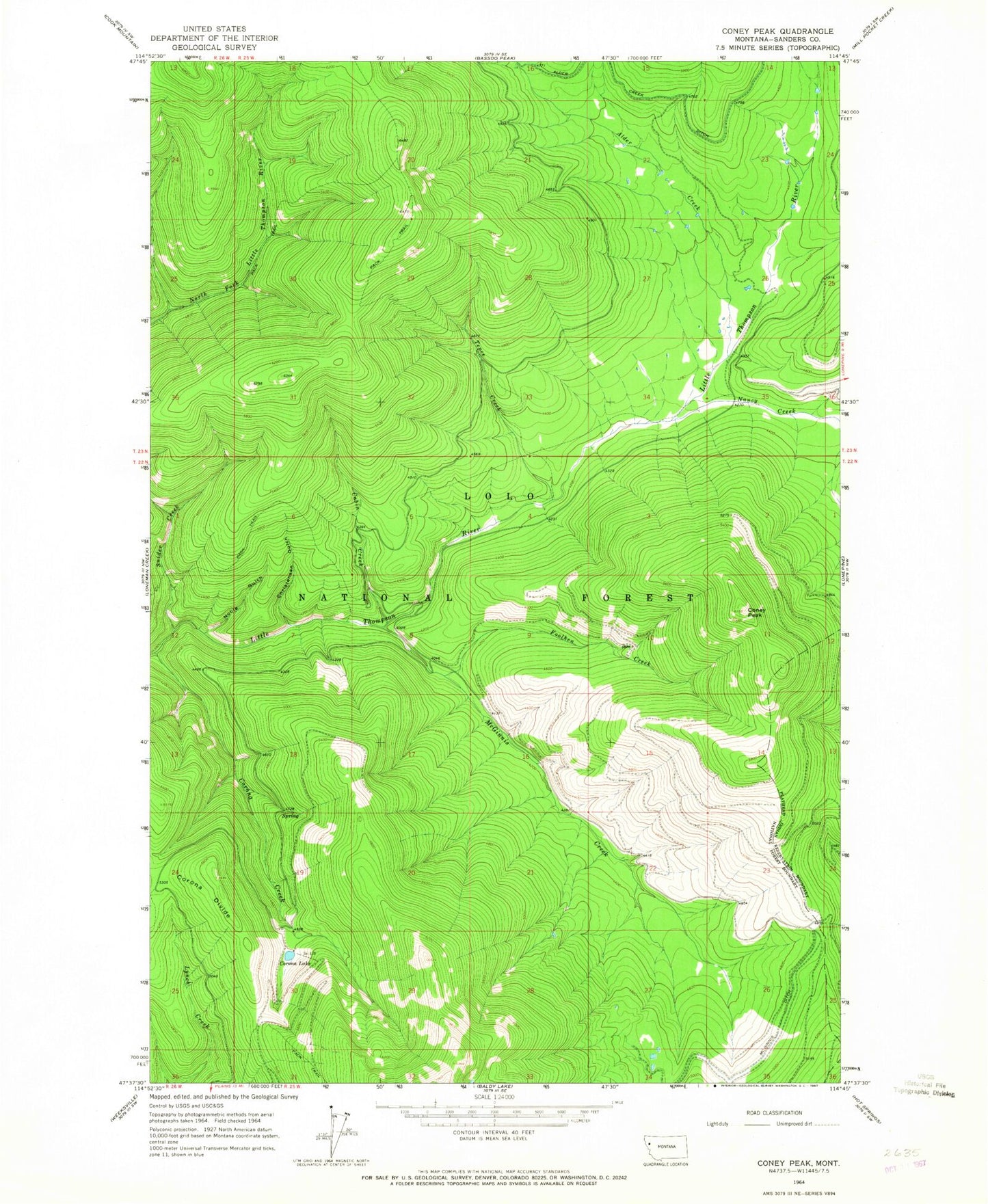 Classic USGS Coney Peak Montana 7.5'x7.5' Topo Map Image
