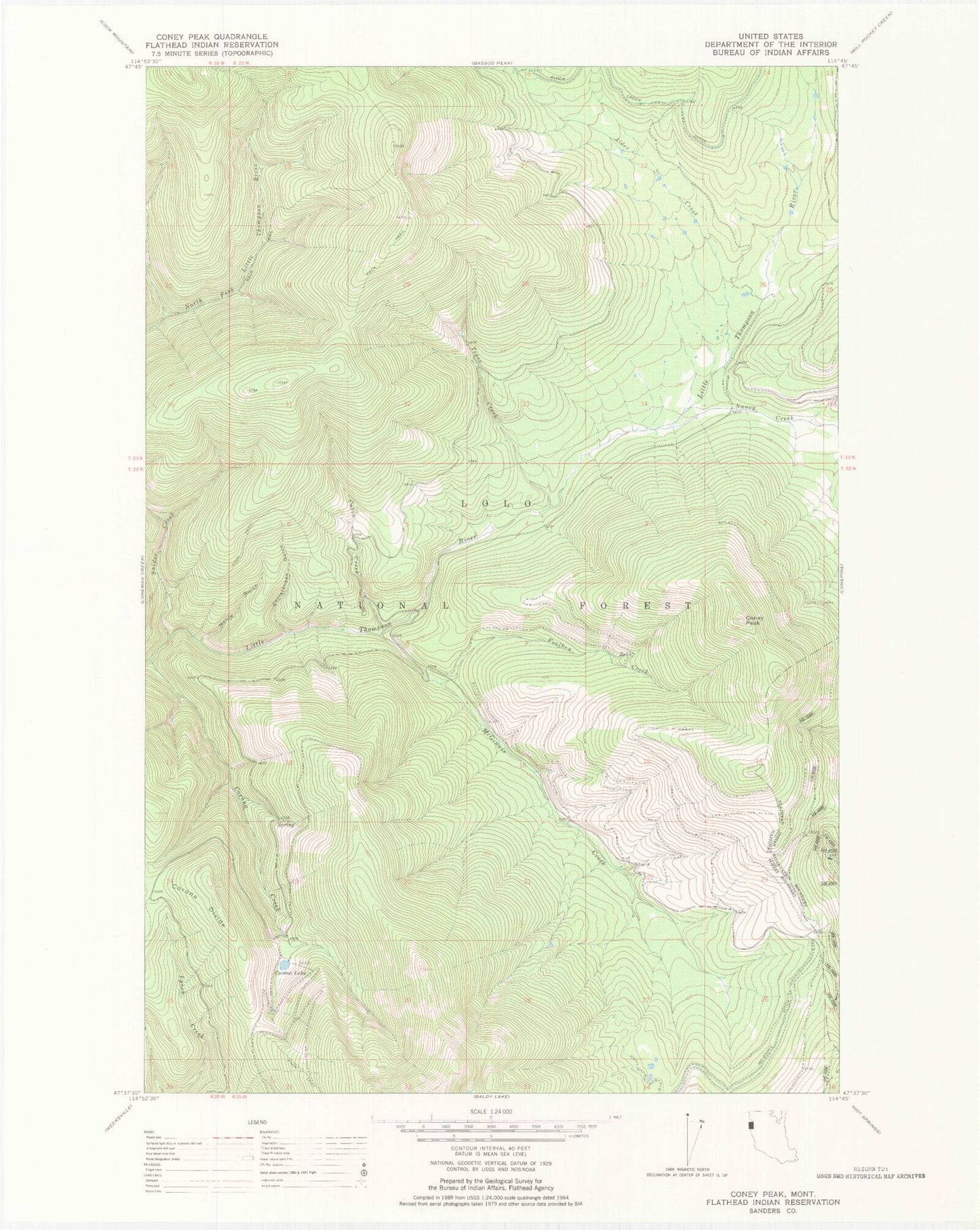 Classic USGS Coney Peak Montana 7.5'x7.5' Topo Map Image