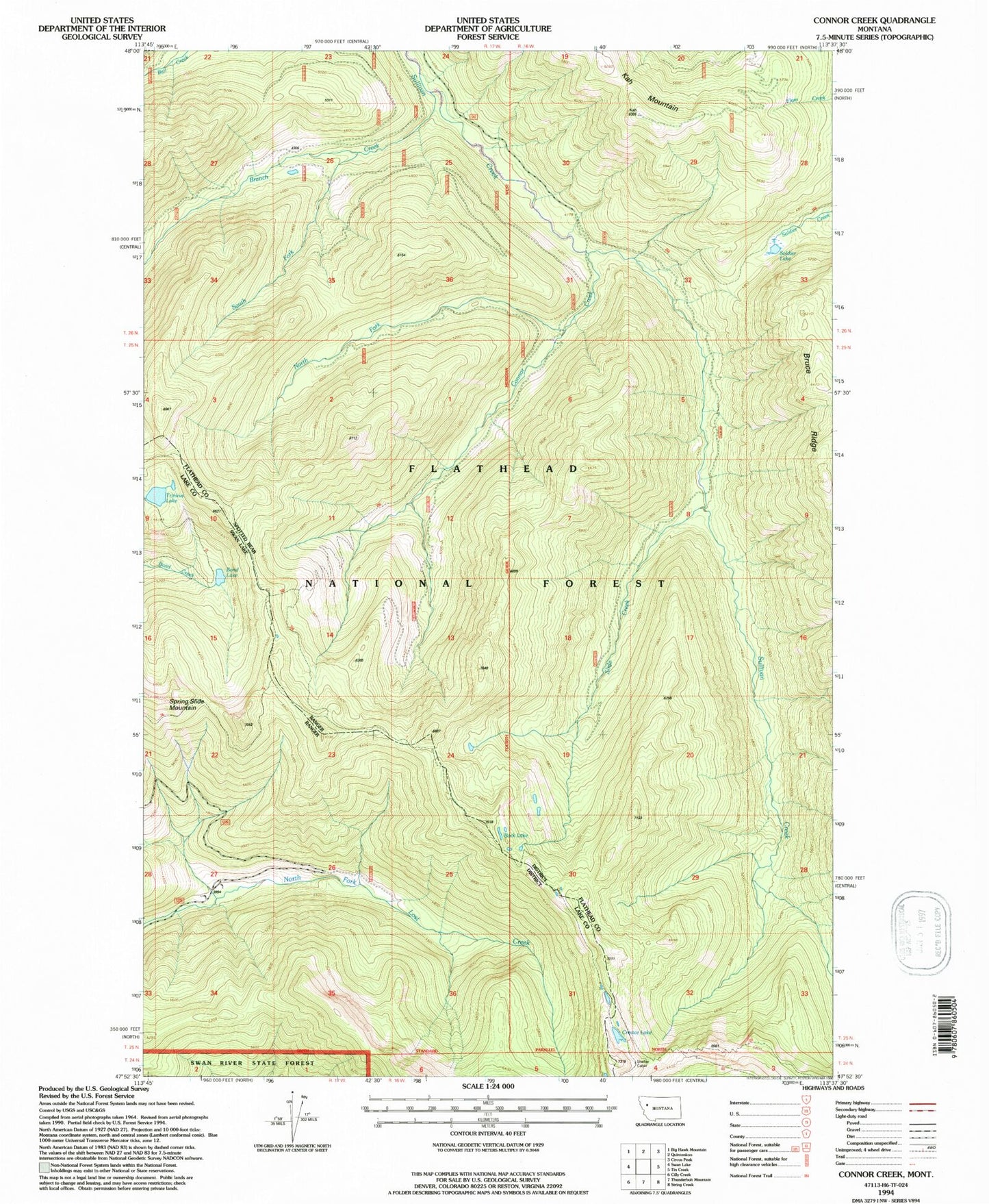 Classic USGS Connor Creek Montana 7.5'x7.5' Topo Map Image