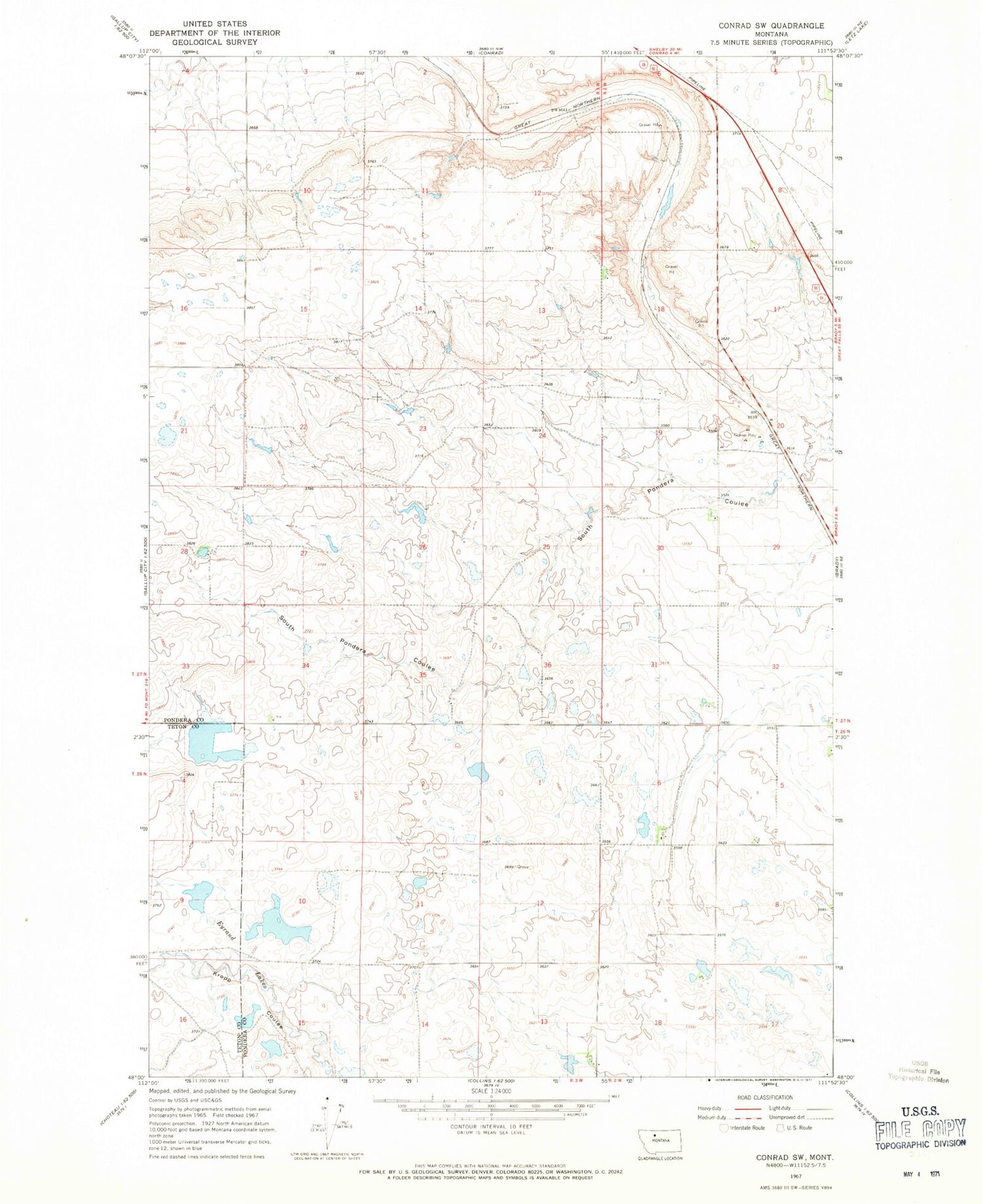 Classic USGS Conrad SW Montana 7.5'x7.5' Topo Map Image