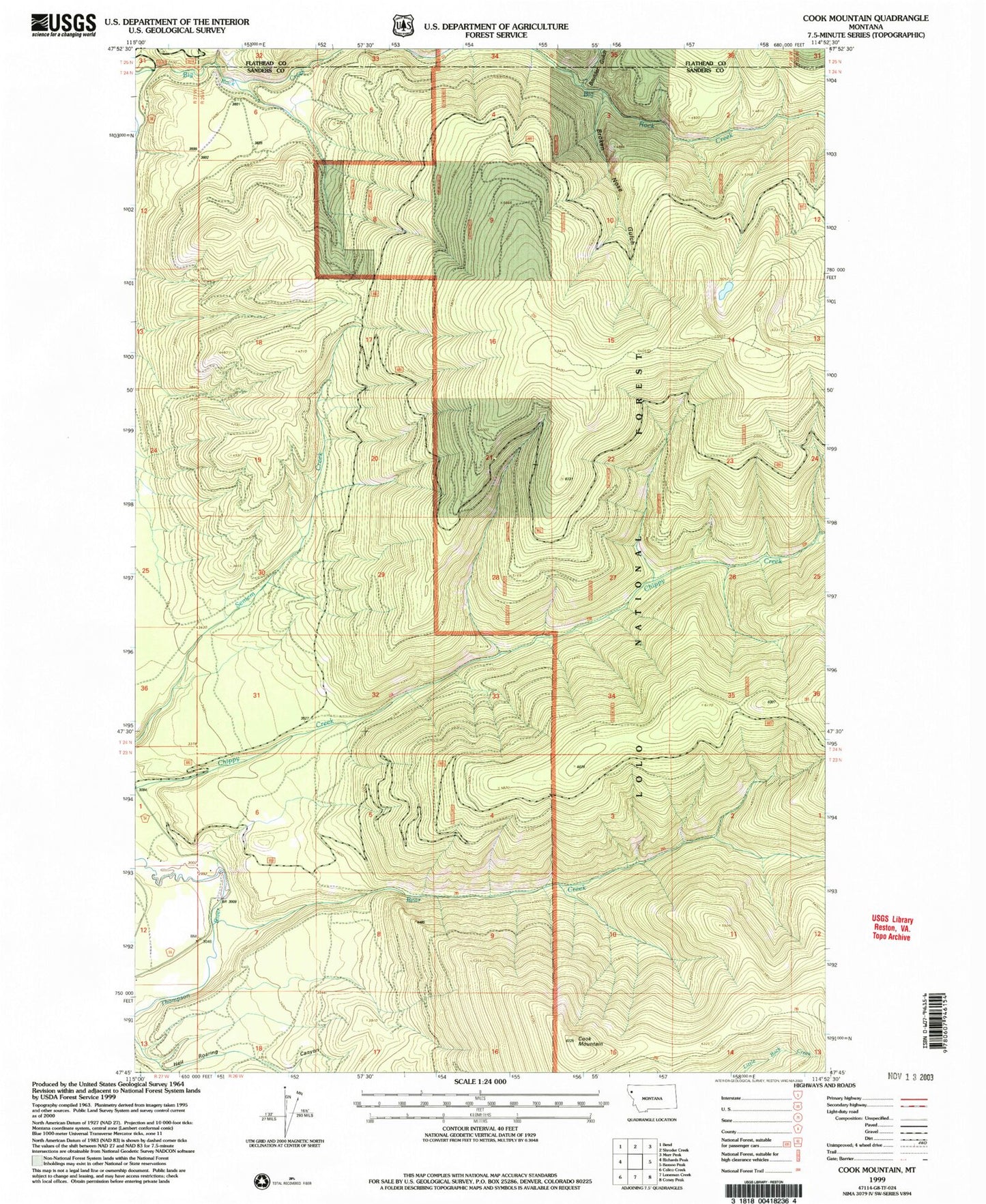 Classic USGS Cook Mountain Montana 7.5'x7.5' Topo Map Image