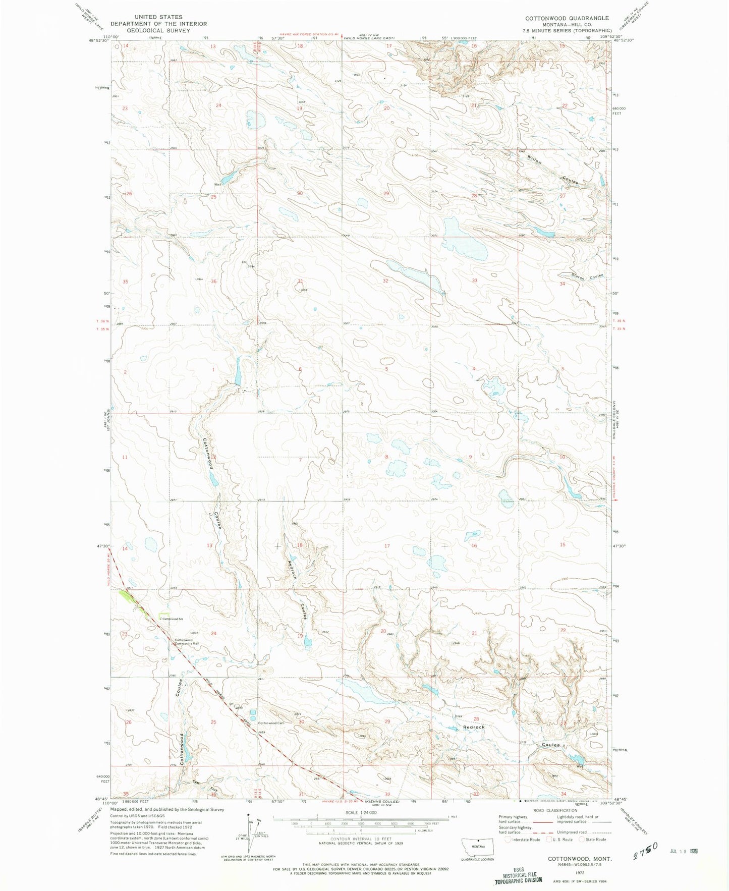 Classic USGS Cottonwood Montana 7.5'x7.5' Topo Map Image